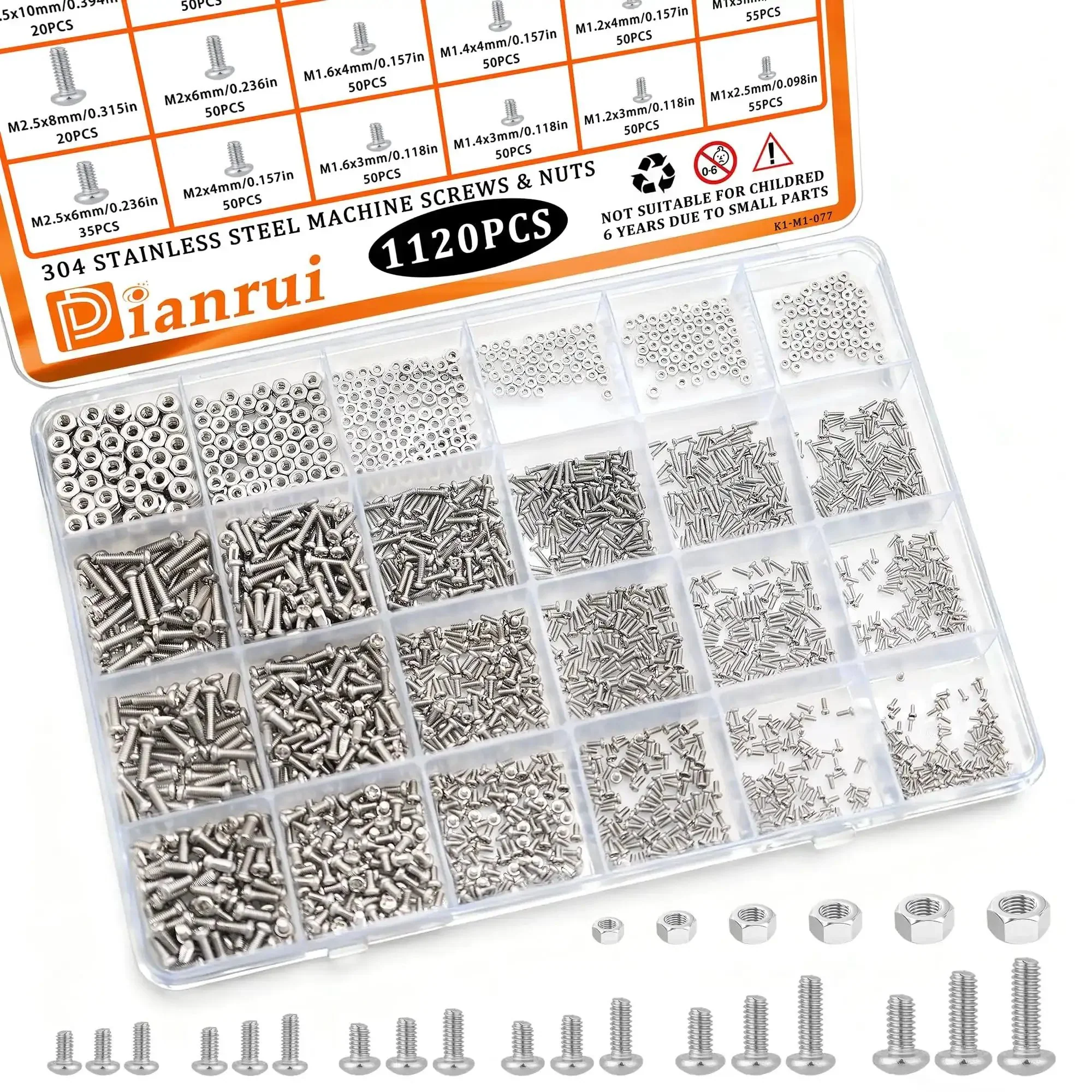 Everyday Tiny Stainless Steel Micro Screws And Nuts Kit For Glasses Watches Clocks Computers And DIY Projects Includes Sizes M1 M1.2 M1.4 M1.6 M2 M2.5 With Phillips Pan Head Tiny Screws And Nuts 1120 Piece Assortment