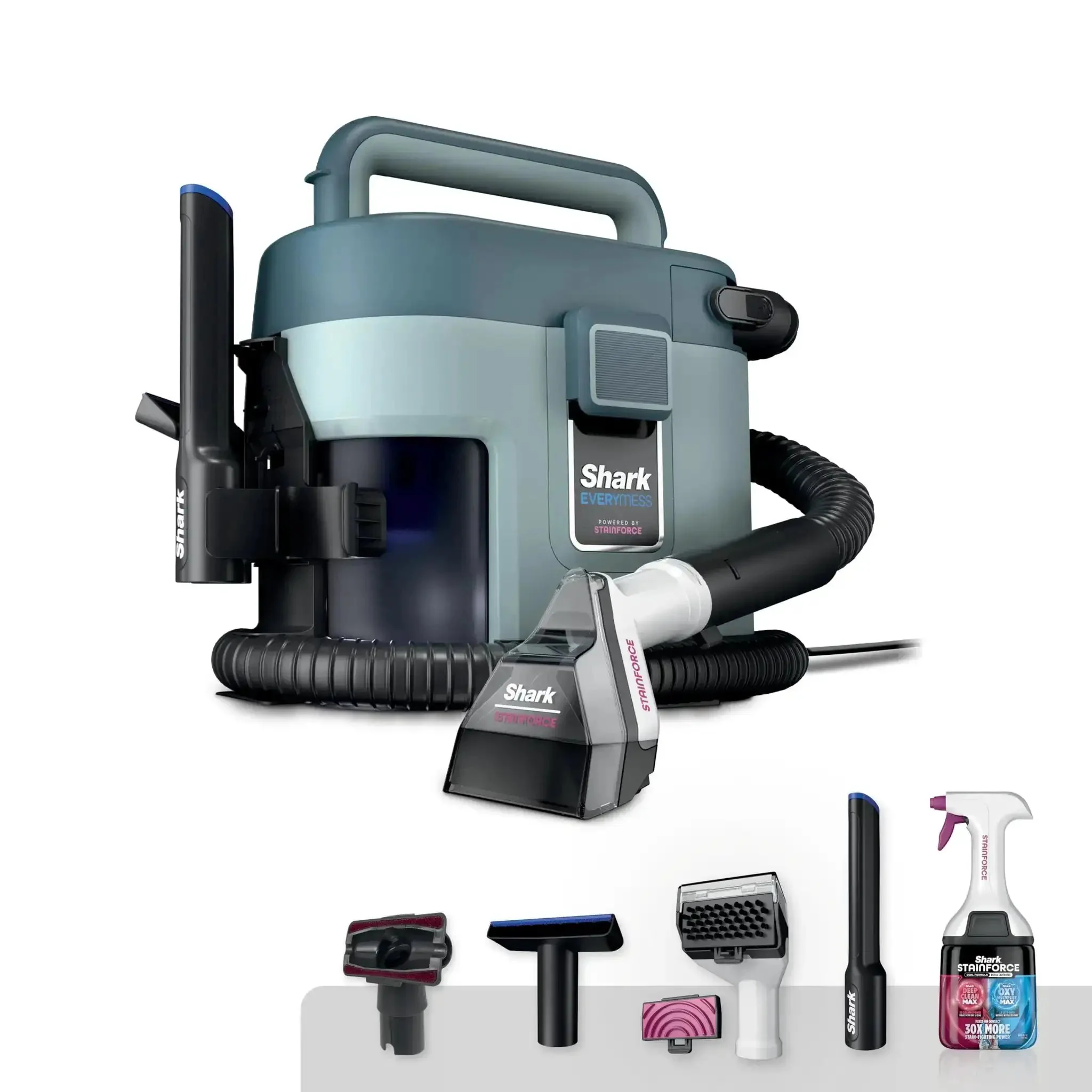 EveryMess Ultra Powerful Mess Busting 3 In 1 Wet Vacuum Dry Vacuum And Stain Eliminator With StainForce Technology For Home Pets And Cars Includes 3 Accessories And Cleaning Solution Gray VX101