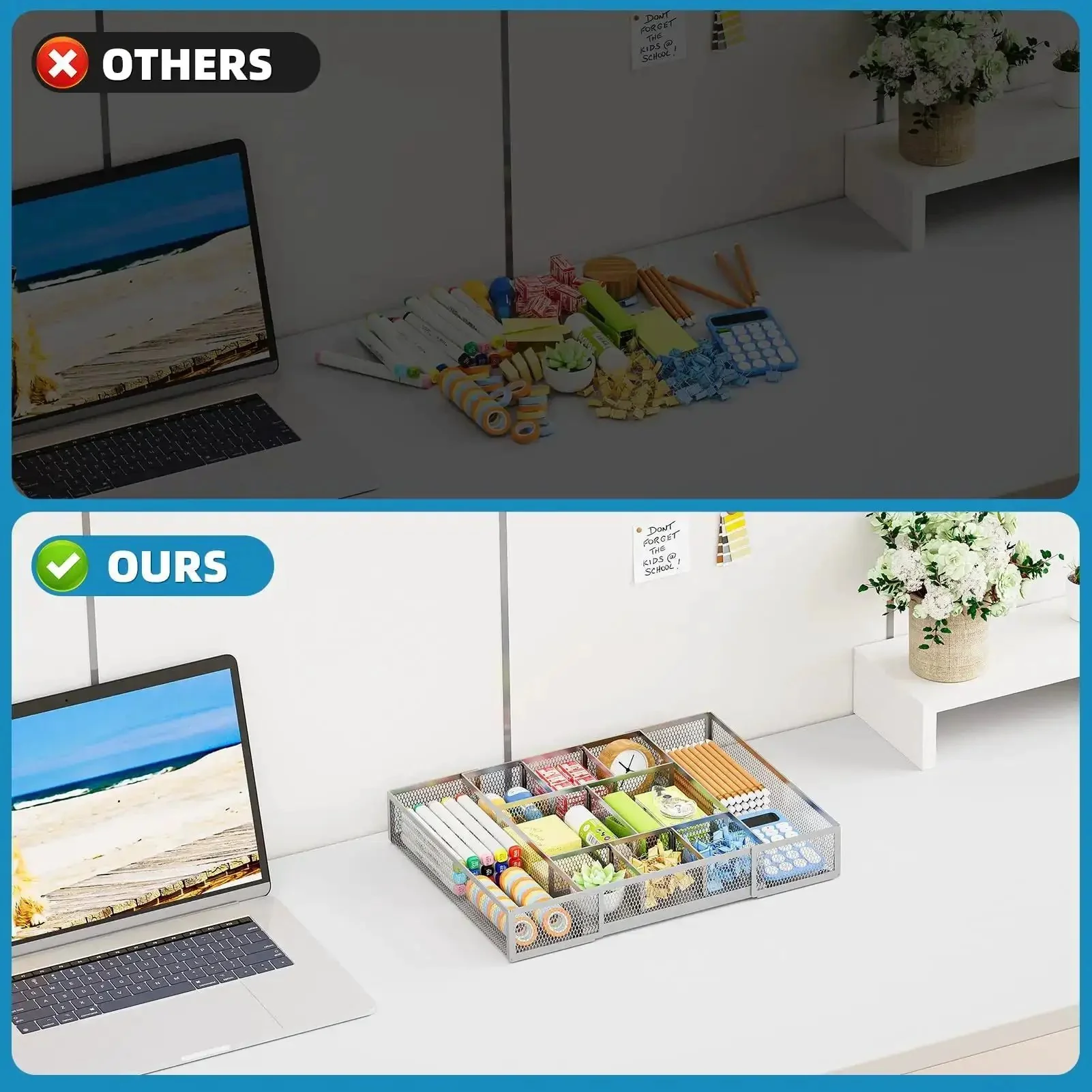 Expandable Desk Drawer Organizer Mesh Tray With 10 Adjustable Compartments Perfect For Office Supplies Makeup And Vanity In One Flexible Storage Solution - Image 2