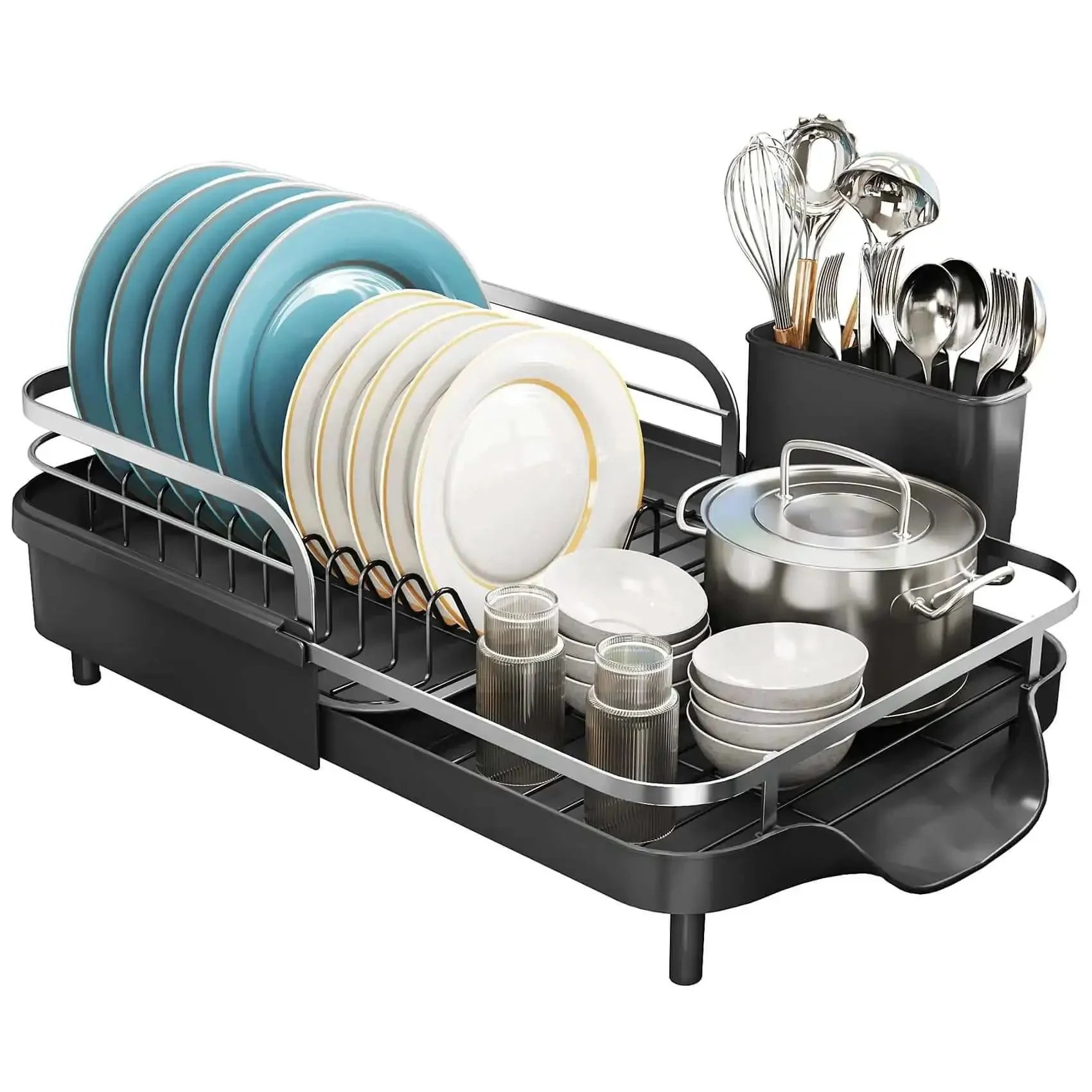 Expandable Dish Drying Rack For Kitchen Counter With Drainboard And Utensil Holder, Space Saving Stainless Steel Drainer That Extends From 15.2 Inches To 22.1 Inches, Boss For Small Kitchens Or Big Dish Loads, Keeps Counter Neat And Dry - Image 3