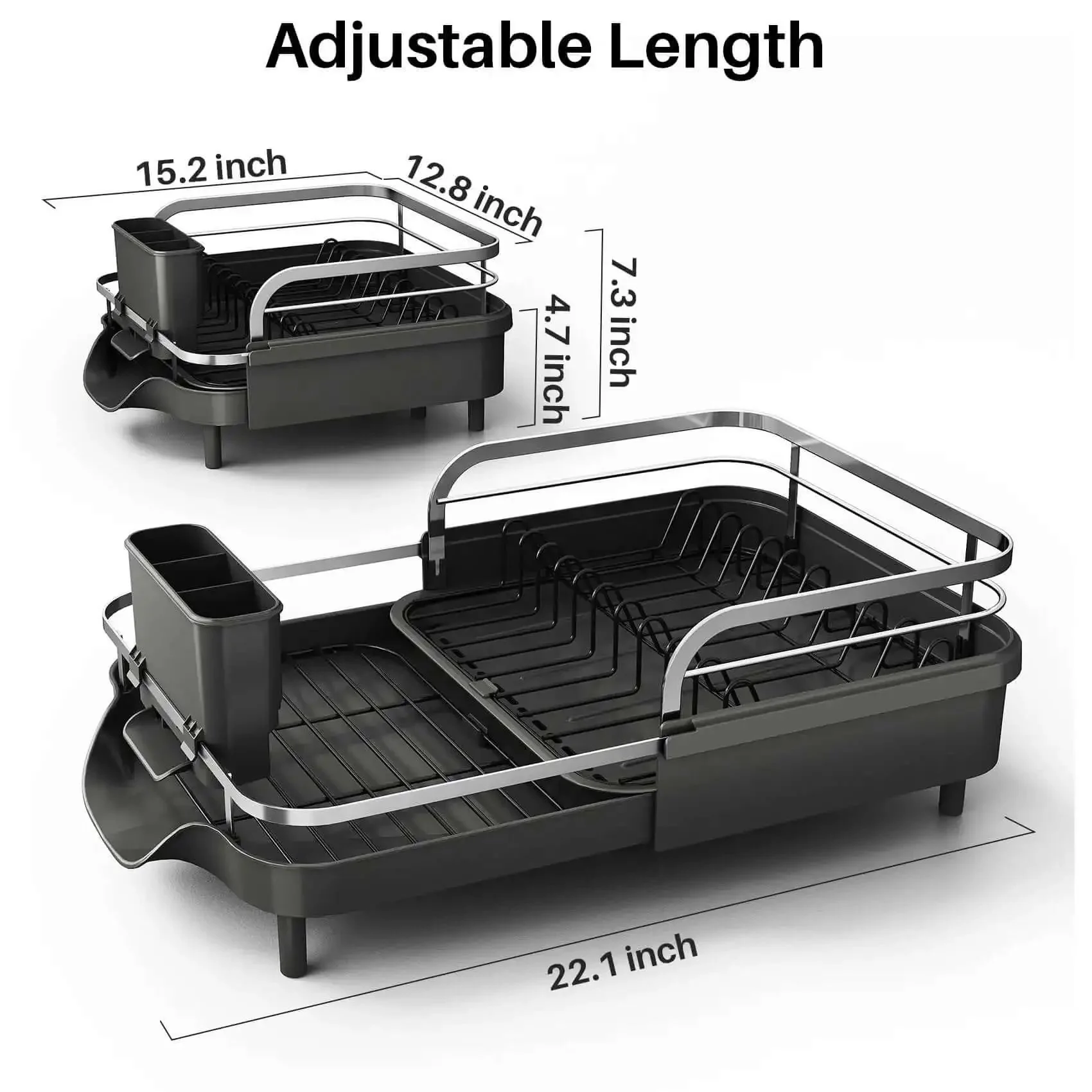 Expandable Dish Drying Rack For Kitchen Counter With Drainboard And Utensil Holder, Space Saving Stainless Steel Drainer That Extends From 15.2 Inches To 22.1 Inches, Boss For Small Kitchens Or Big Dish Loads, Keeps Counter Neat And Dry - Image 9