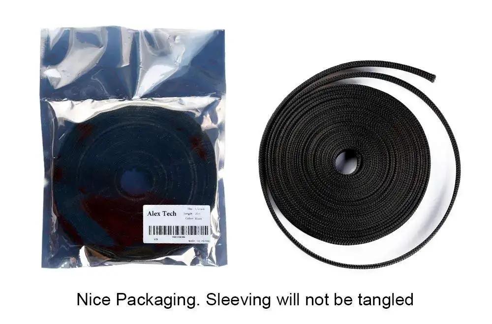 Expandable PET Braided Cable Sleeve 1/4 Inch And 1/2 Inch, 25 Ft Each, 50 Ft Total, Black, Built To Flex Car Audio And HDMI Wire Protection, UL RoHS, High Temp Tolerant - Image 2