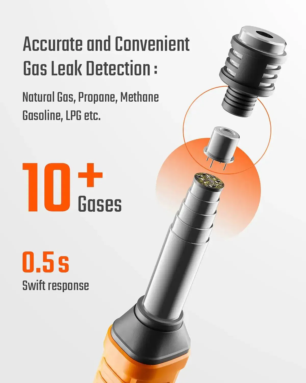 Extendable Gas Leak Detector With Telescoping Rod Portable Propane Methane Natural Gas Sniffer For Home And RV Detect Combustible Leaks Fast Includes 2 Batteries Bright Orange - Image 6