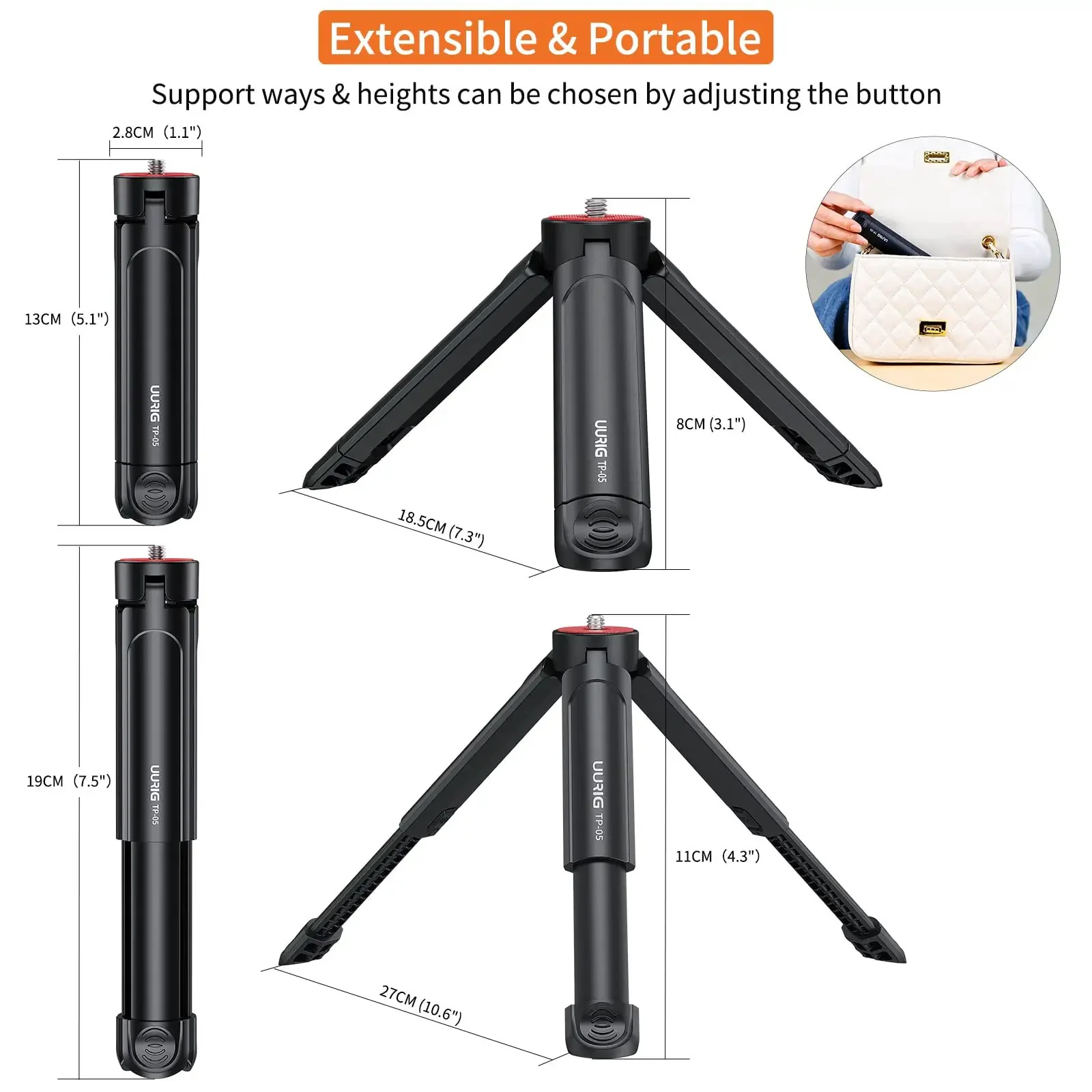 Extendable Mini Camera Tripod With 1/4 Inch Screw For DSLR Lenses, Webcam And Smartphone, Grab And Go Selfie Stick Grip, Desktop Vlog Tripod, Non Slip Base, Lightweight ABS Build - Image 6
