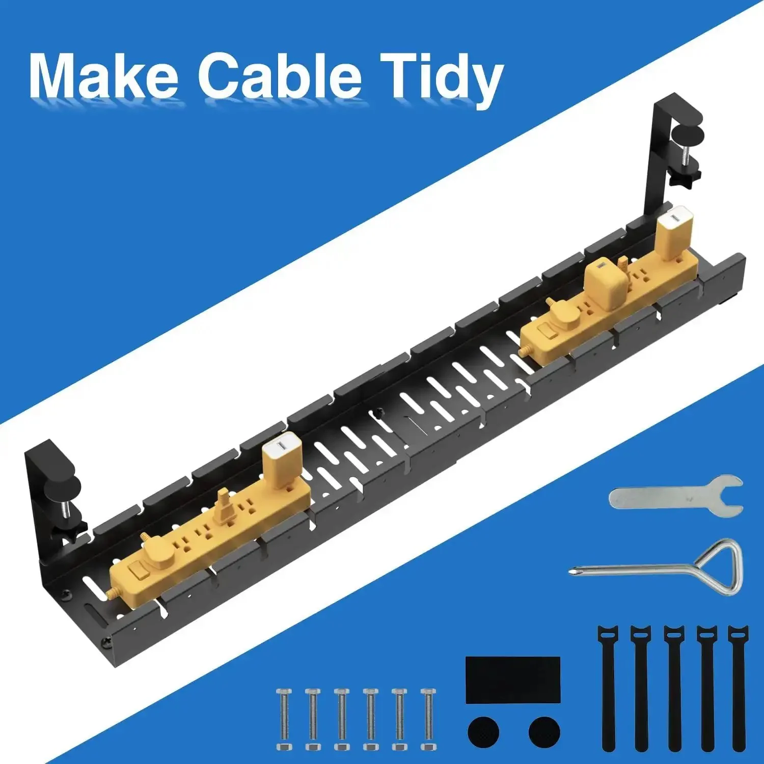Extendable Under Desk Cable Management Tray With Clamp No Drill Metal Cable Organizer For Wires And Power Strips Retractable Cord Holder 31 Inch Desk Cord Management Solution Black - Image 2