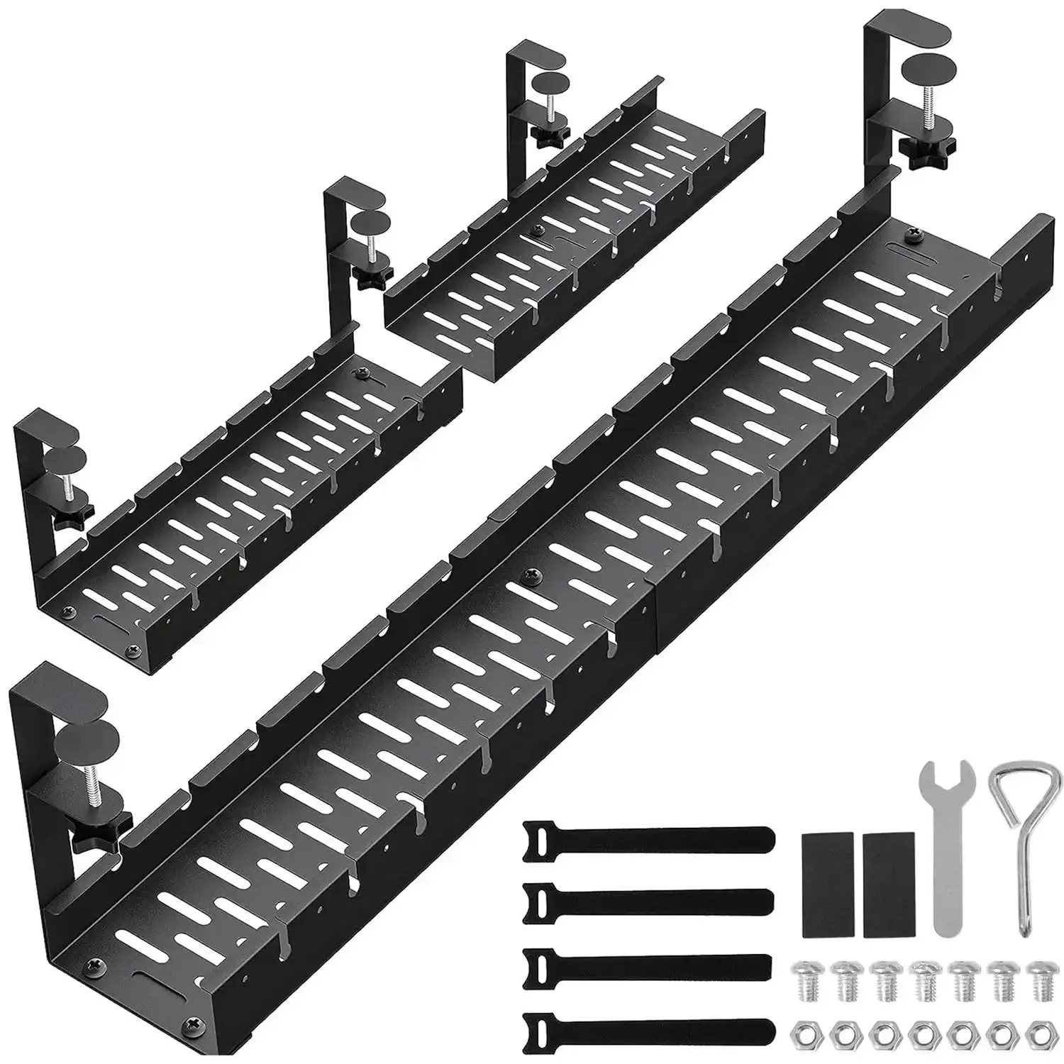 Extendable Under Desk Cable Tray With Clamp Mount No Drill Easy Install 31 Inch Long By 4.33 Inch Wide Metal Cord Management Tray For Office Or Home Keeps Cables Tidy And Accessible