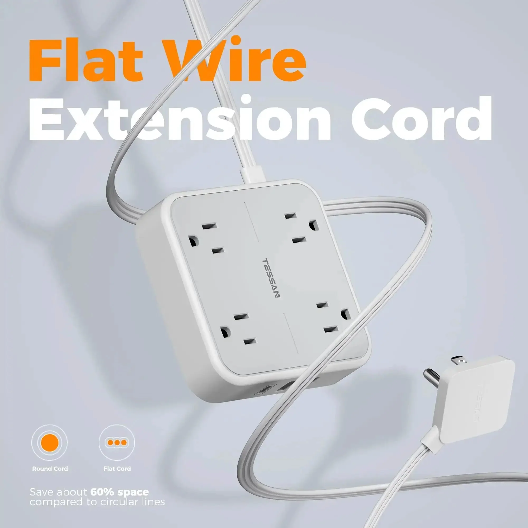 Extension Cord 10 Ft Long Surge Protector Power Strip With 4 Outlets 3 USB Ports Including USB C 900 Joules Protection Flat Cable For Home Office Dorm Room Desktop Charging Station Grey - Image 3
