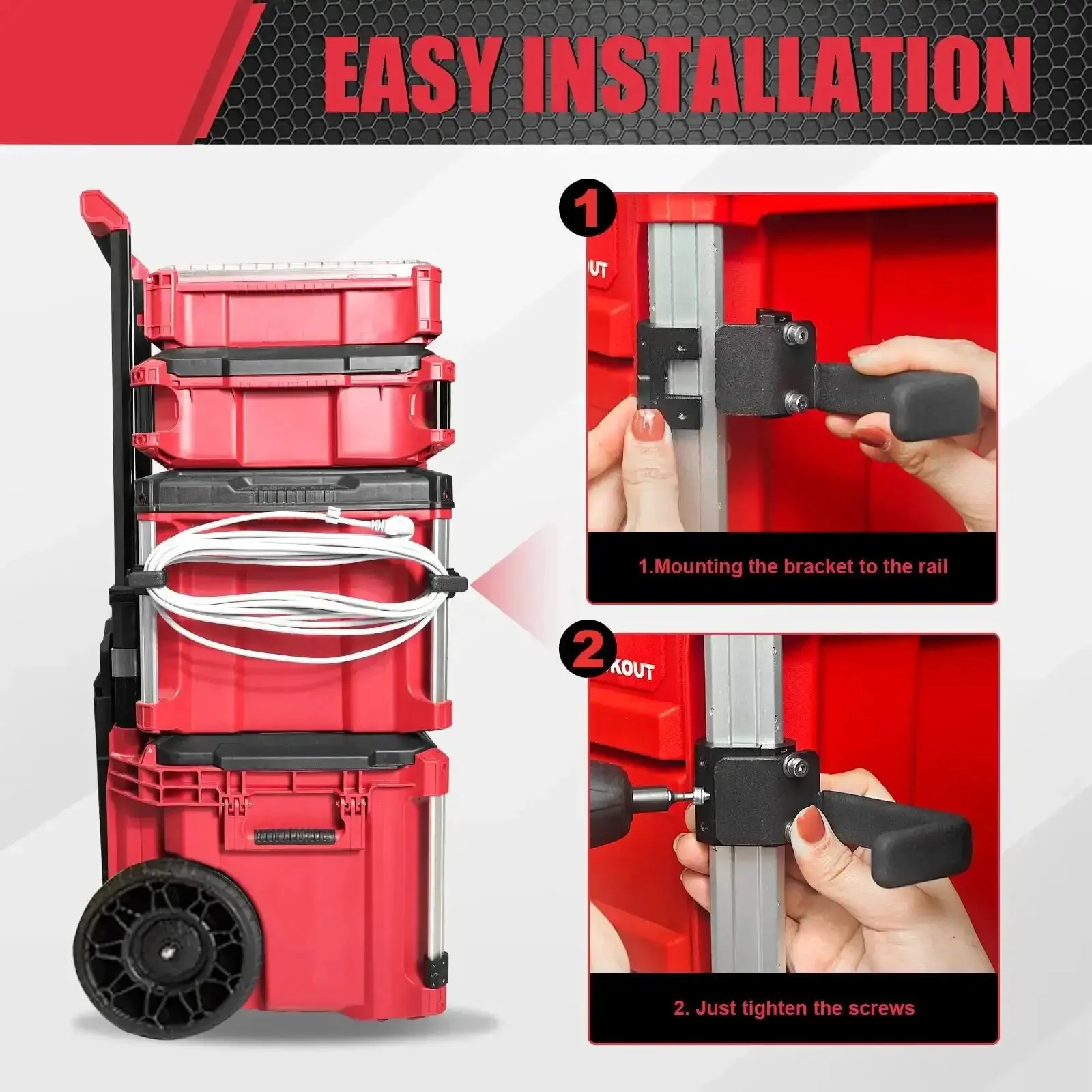 Extension Cord Holder For Packout Toolbox Storage And Cord Organizer Space Saving Corner Rail Clips For Packout System Tangle Free Built To Last Heavy Duty Aluminum Construction With Stainless Hardware - Image 3