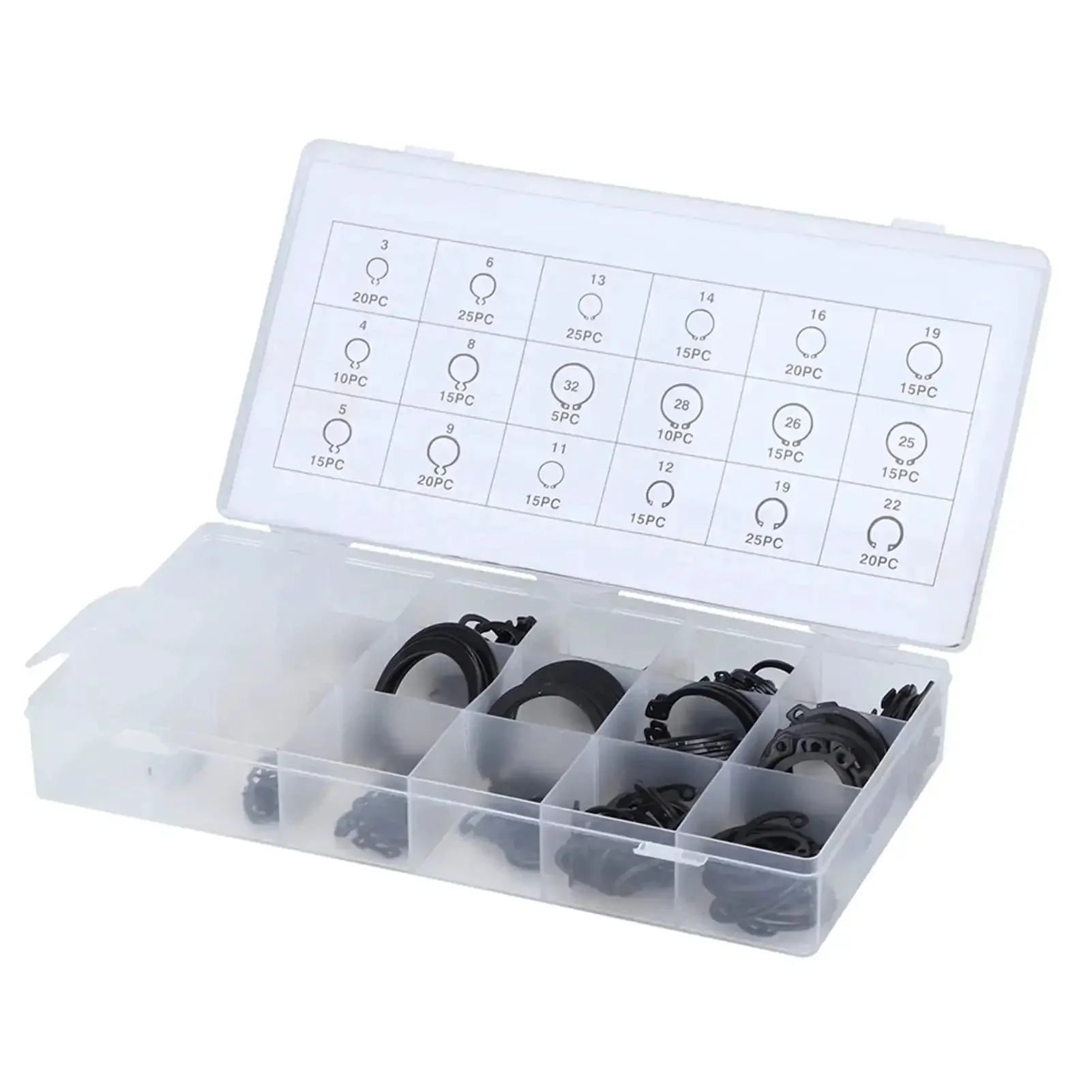 External Circlip Snap Retaining Clip Kit With 2Mm To 32Mm Range, 300Pcs Beefy Hardened Steel E Clip Assortment For Bearings, Gears, Pulleys And More, Heavy Duty Retaining Clip Set - Image 2