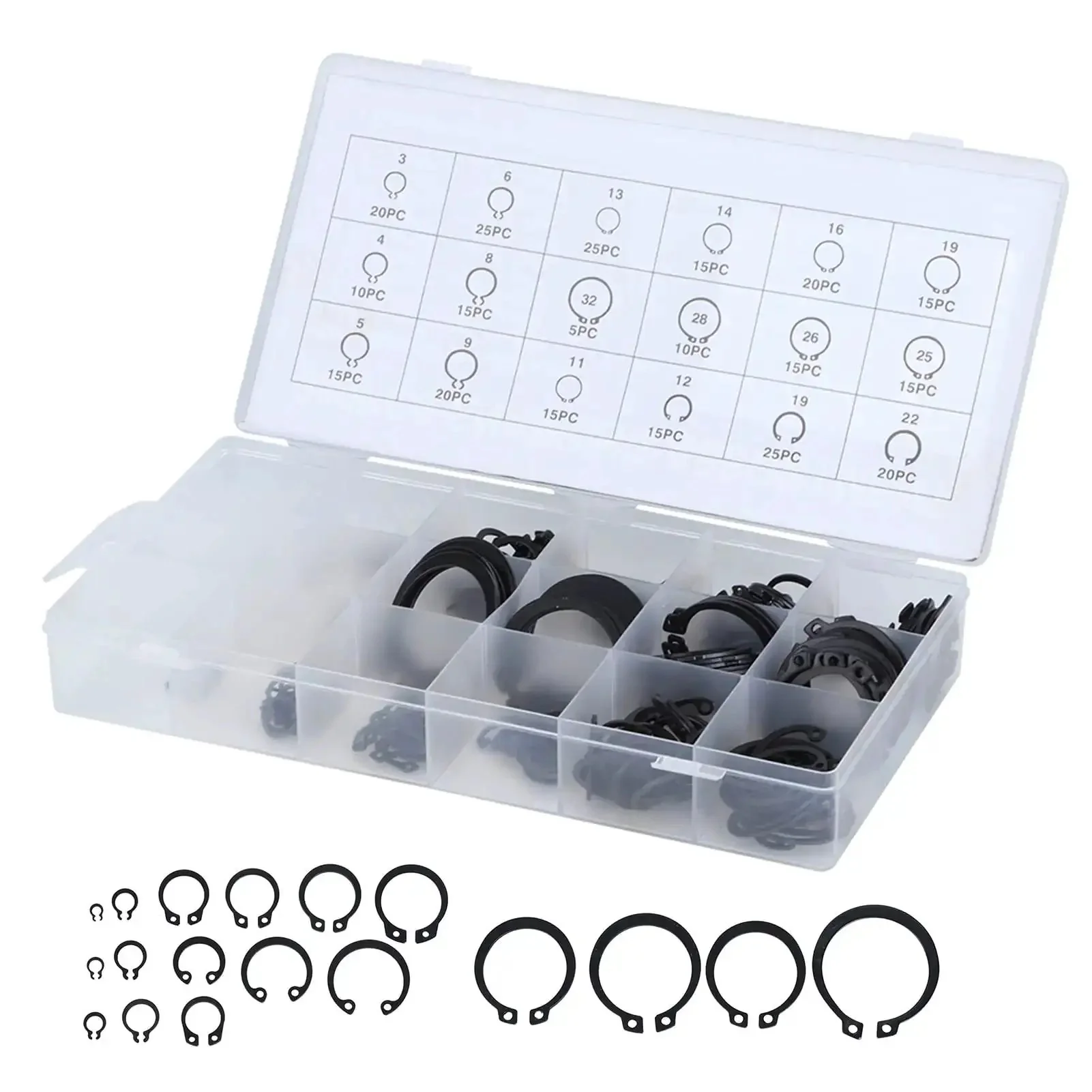 External Circlip Snap Retaining Clip Kit With 2Mm To 32Mm Range, 300Pcs Beefy Hardened Steel E Clip Assortment For Bearings, Gears, Pulleys And More, Heavy Duty Retaining Clip Set - Image 9