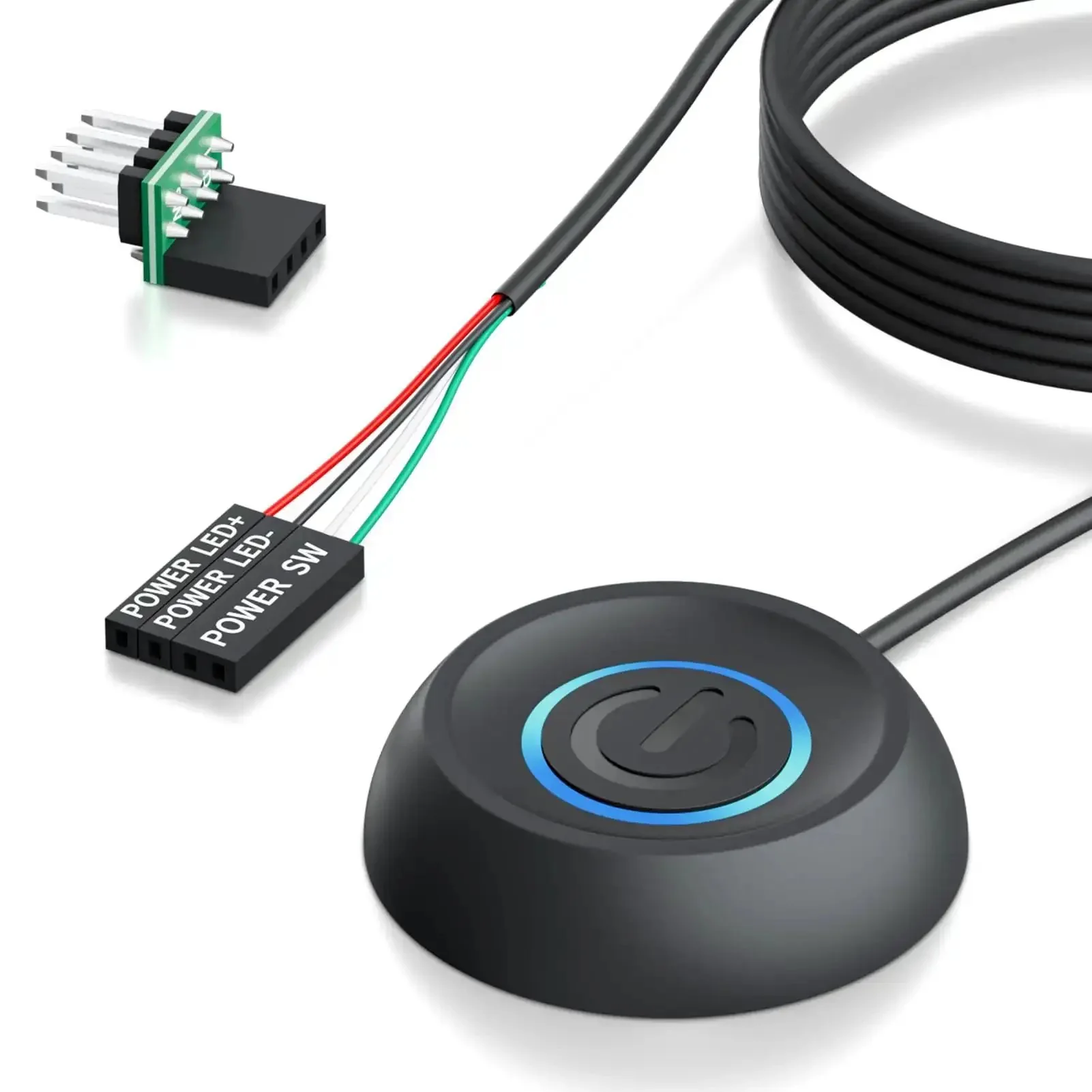 External Desktop PC Power Button With 118-Inch Cable And LED Indicator, Deskside Power Switch For Hard-To-Reach Cases, 4 Pin Power SW LED Plus Compatible With ATX Motherboards, Adhesive Mount, Cable Splitter