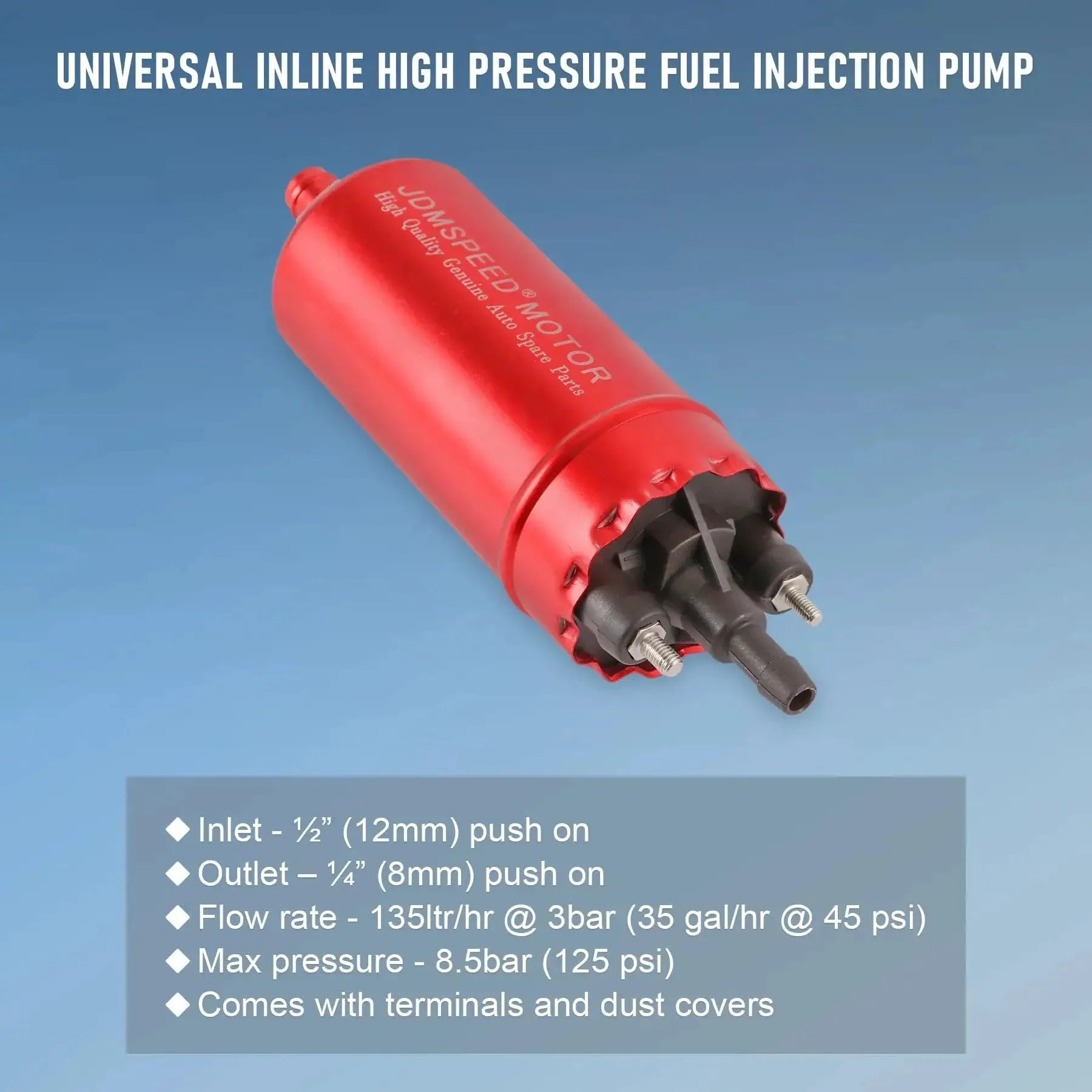 External In Line Fuel Pump High Pressure 12V For Gasoline Fuel Injection Replacement Kit With Mounting Bracket Clamp Gaskets Rubber Covers And Terminals Durable Brass And Steel Build - Image 5