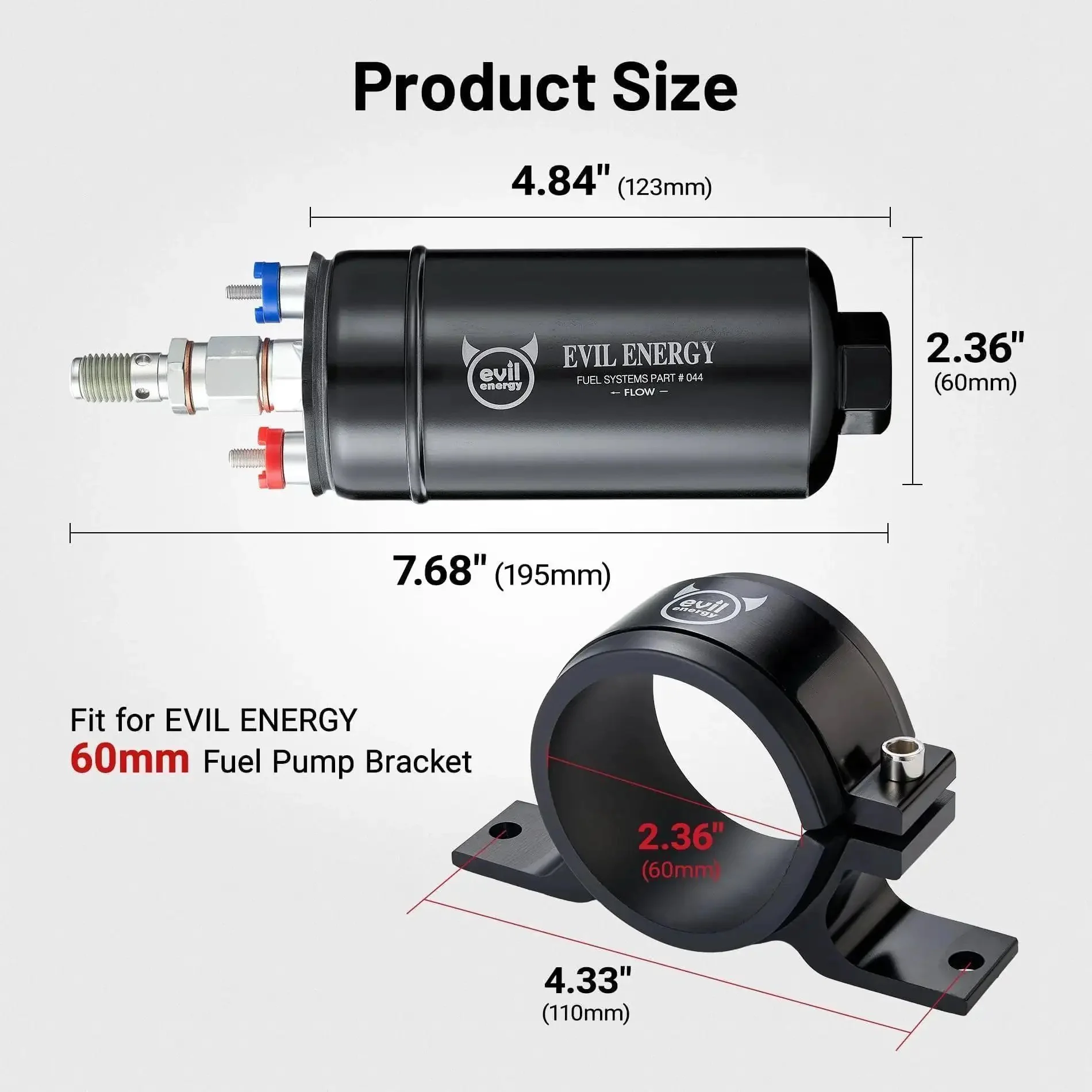 External Inline Fuel Pump 12V High Flow 300 LPH With 60mm Bracket Clamp Black For EFI Systems Beefed Up 75 PSI Output Built For Street And Track Performance And Daily Driver Reliability - Image 5
