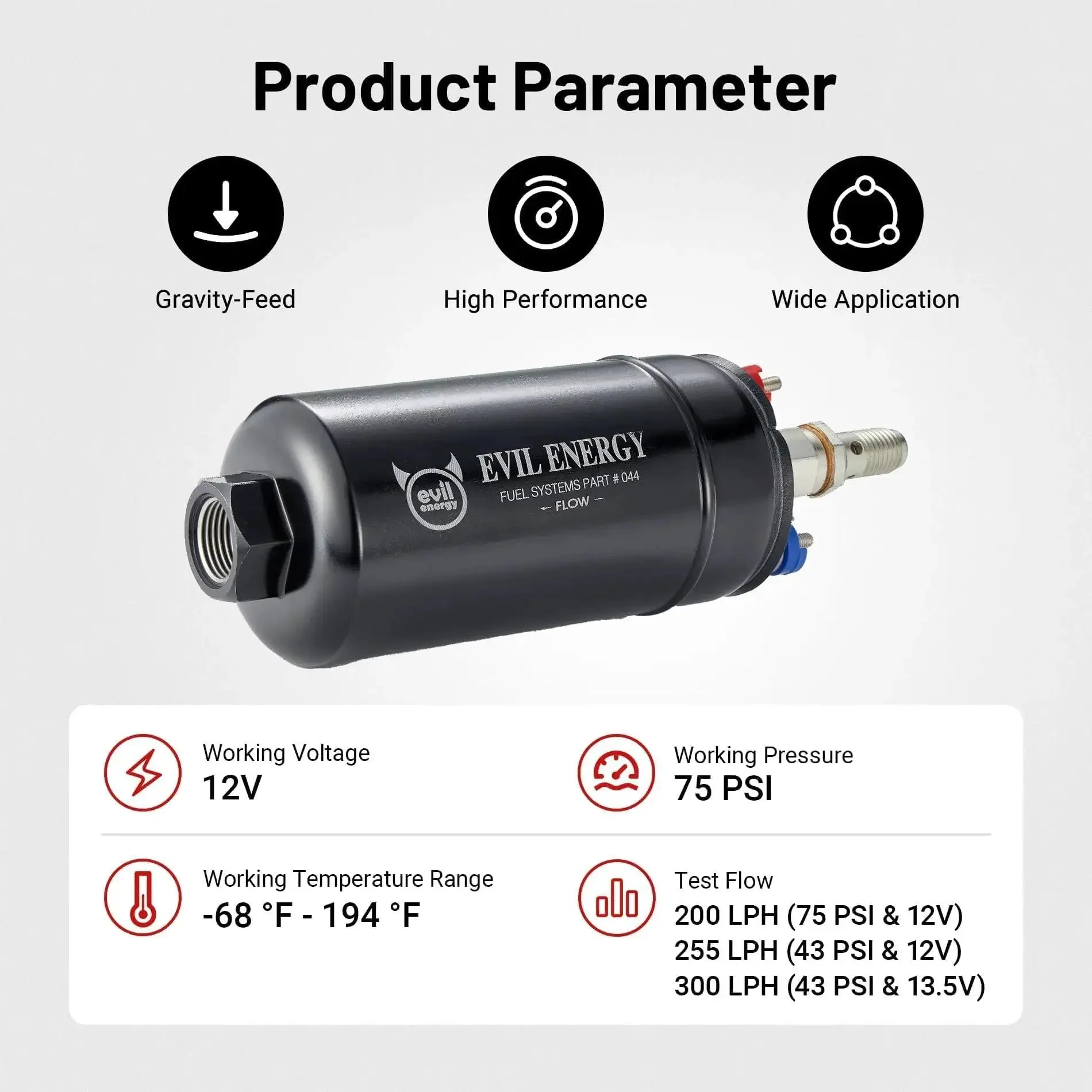 External Inline Fuel Pump 12V High Flow 300 LPH With 60mm Bracket Clamp Black For EFI Systems Beefed Up 75 PSI Output Built For Street And Track Performance And Daily Driver Reliability - Image 7