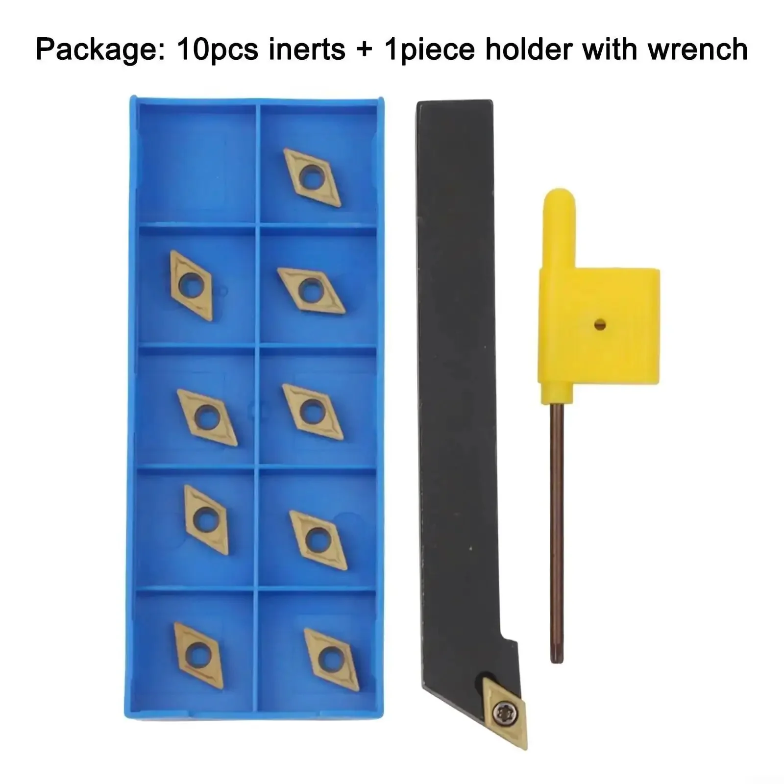 External Lathe Tool Holder For CNC Turning With 10 DCMT070204 Carbide Inserts, Alloy Steel Right Hand Bar, 45HRC Hardness, Complete Set With Wrench, Ready To Use For Steel Applications - Image 2