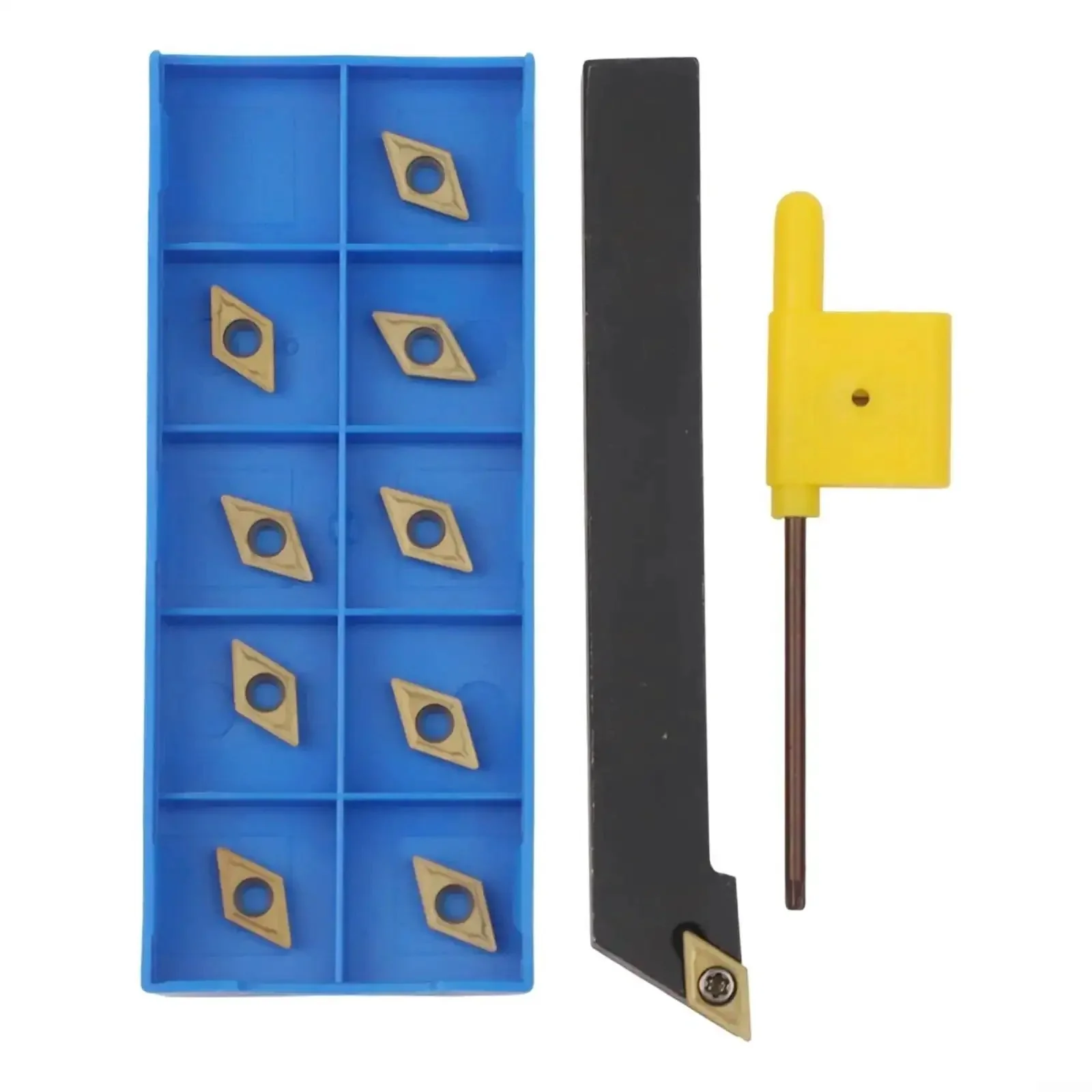 External Lathe Tool Holder For CNC Turning With 10 DCMT070204 Carbide Inserts, Alloy Steel Right Hand Bar, 45HRC Hardness, Complete Set With Wrench, Ready To Use For Steel Applications - Image 5