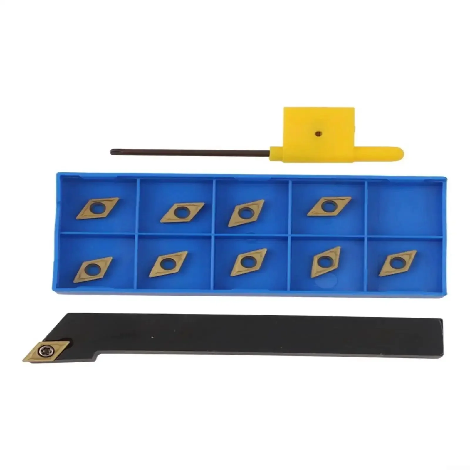 External Lathe Tool Holder For CNC Turning With 10 DCMT070204 Carbide Inserts, Alloy Steel Right Hand Bar, 45HRC Hardness, Complete Set With Wrench, Ready To Use For Steel Applications - Image 7