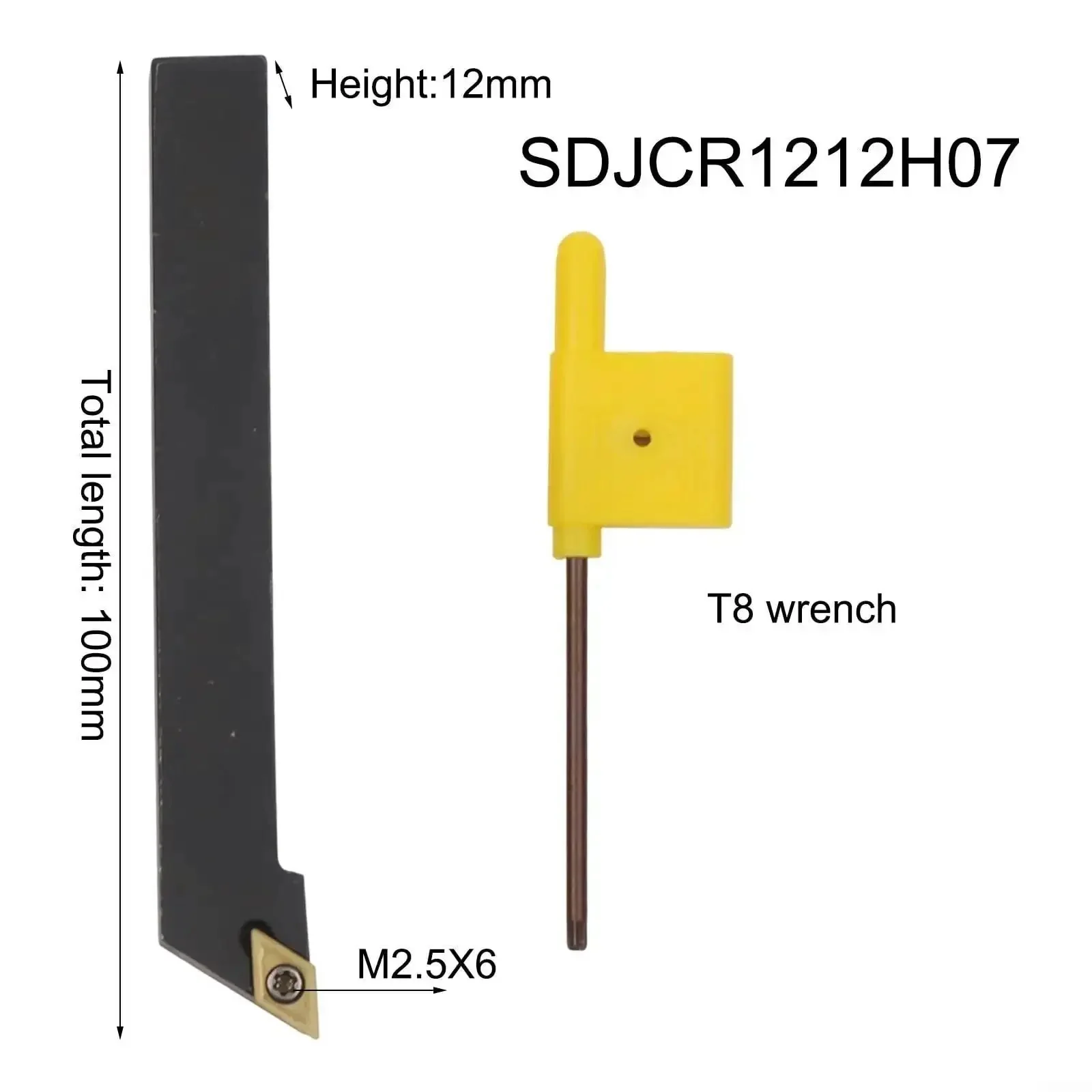 External Lathe Tool Holder For CNC Turning With 10 DCMT070204 Carbide Inserts, Alloy Steel Right Hand Bar, 45HRC Hardness, Complete Set With Wrench, Ready To Use For Steel Applications - Image 8