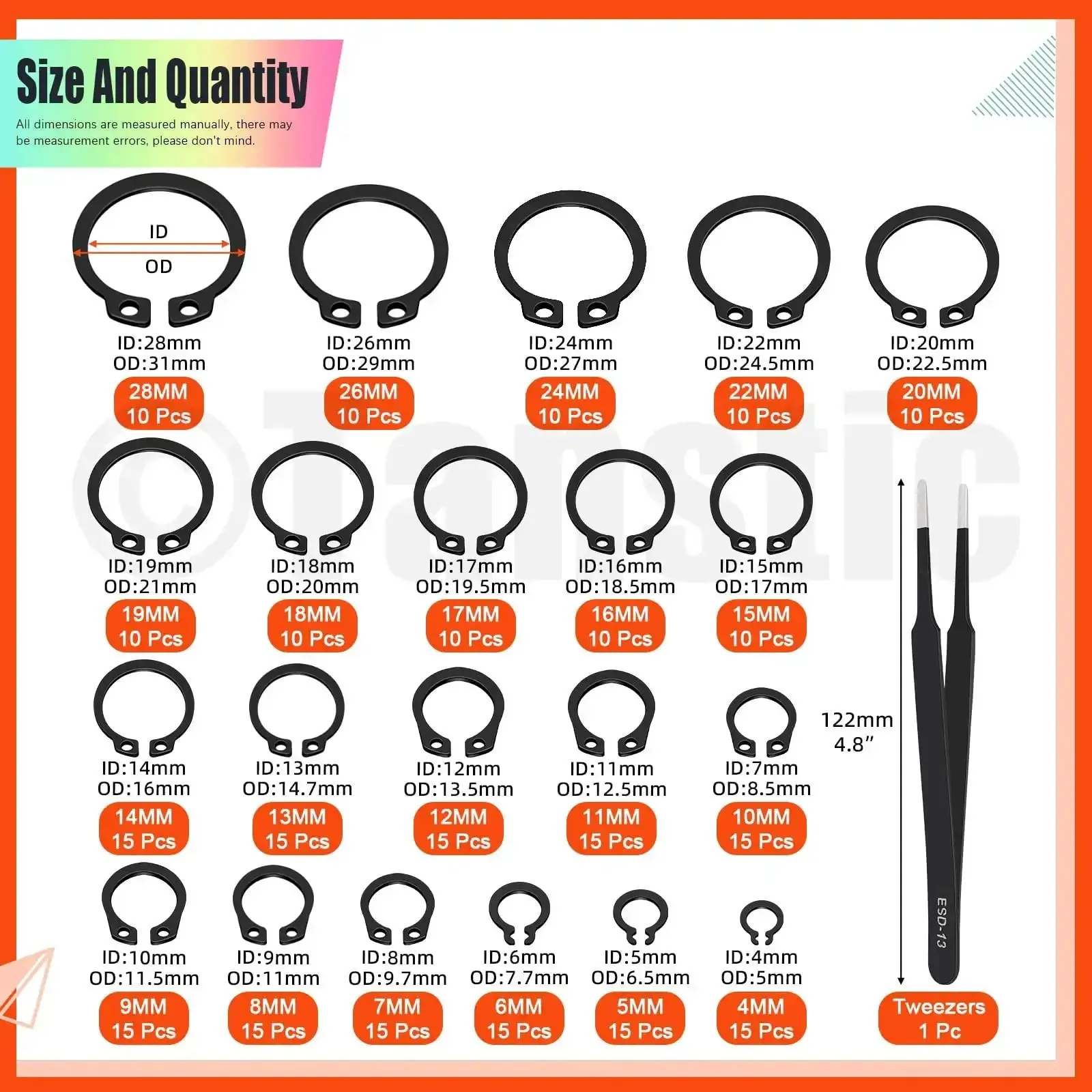 External Retaining Rings Kit 265 Pcs In 21 Sizes For Axles And Shafts Snap Ring Circlip C Clip Assortment Set 4mm To 28mm Pro Grade Mechanical Fasteners For DIY Projects And Pros - Image 7