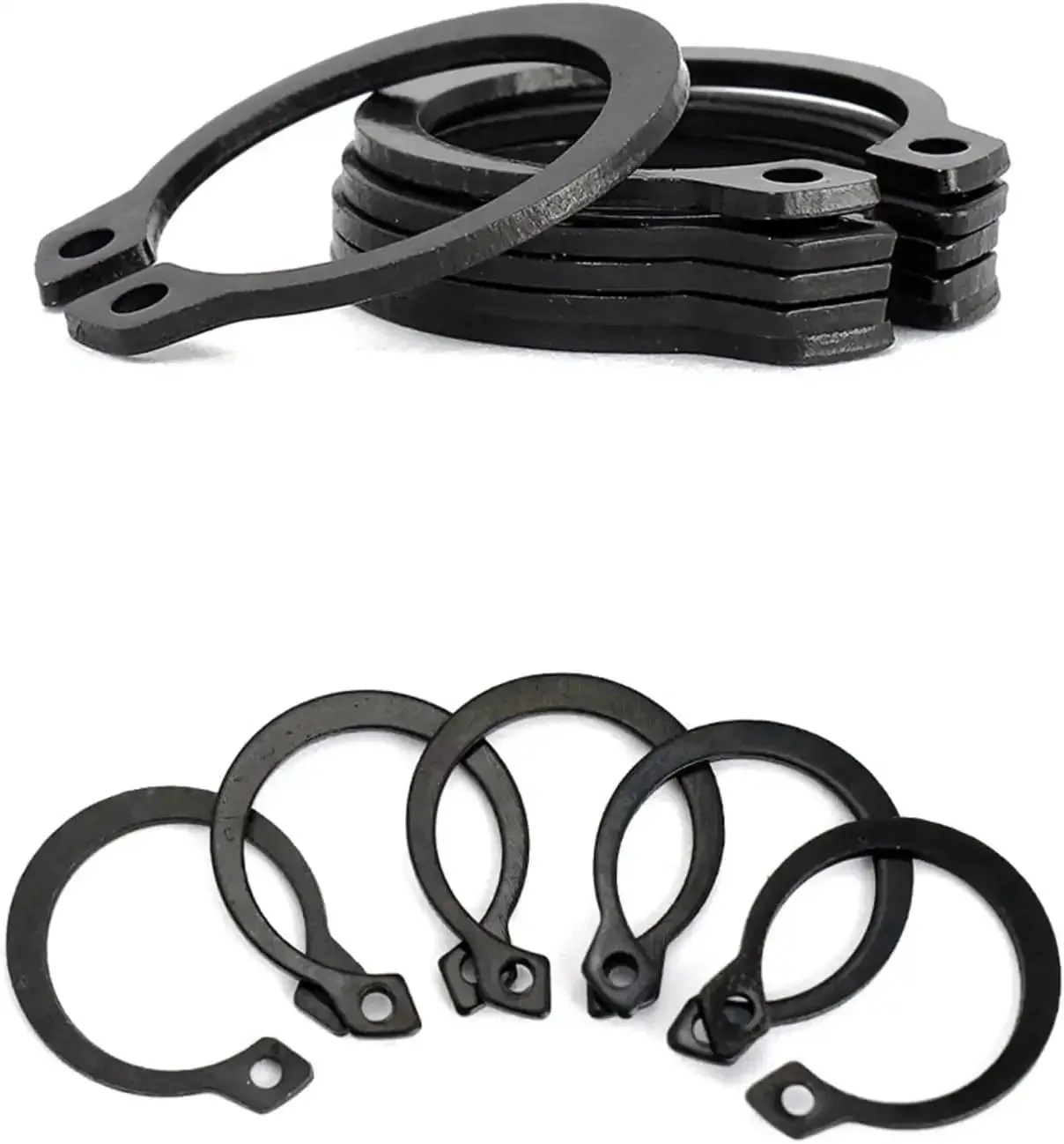 External Retaining Rings Kit With 200 Pcs C Clips, 10 To 14 Mm Sizes, 65Mn Steel, Black Plated Circlips For Axles And Shafts, Durable Snap Rings For Mechanical DIY Projects - Image 2