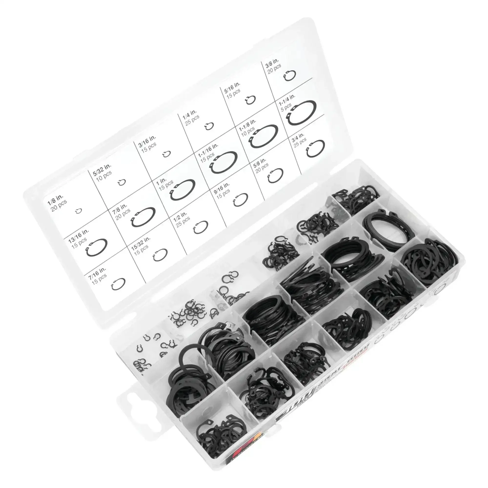 External Snap Ring Assortment Kit 300 Pieces With 18 Popular Sizes Re Sealable Storage Case Your Go To Garage Essential For Quick Fixes On Automotive And Machinery Projects