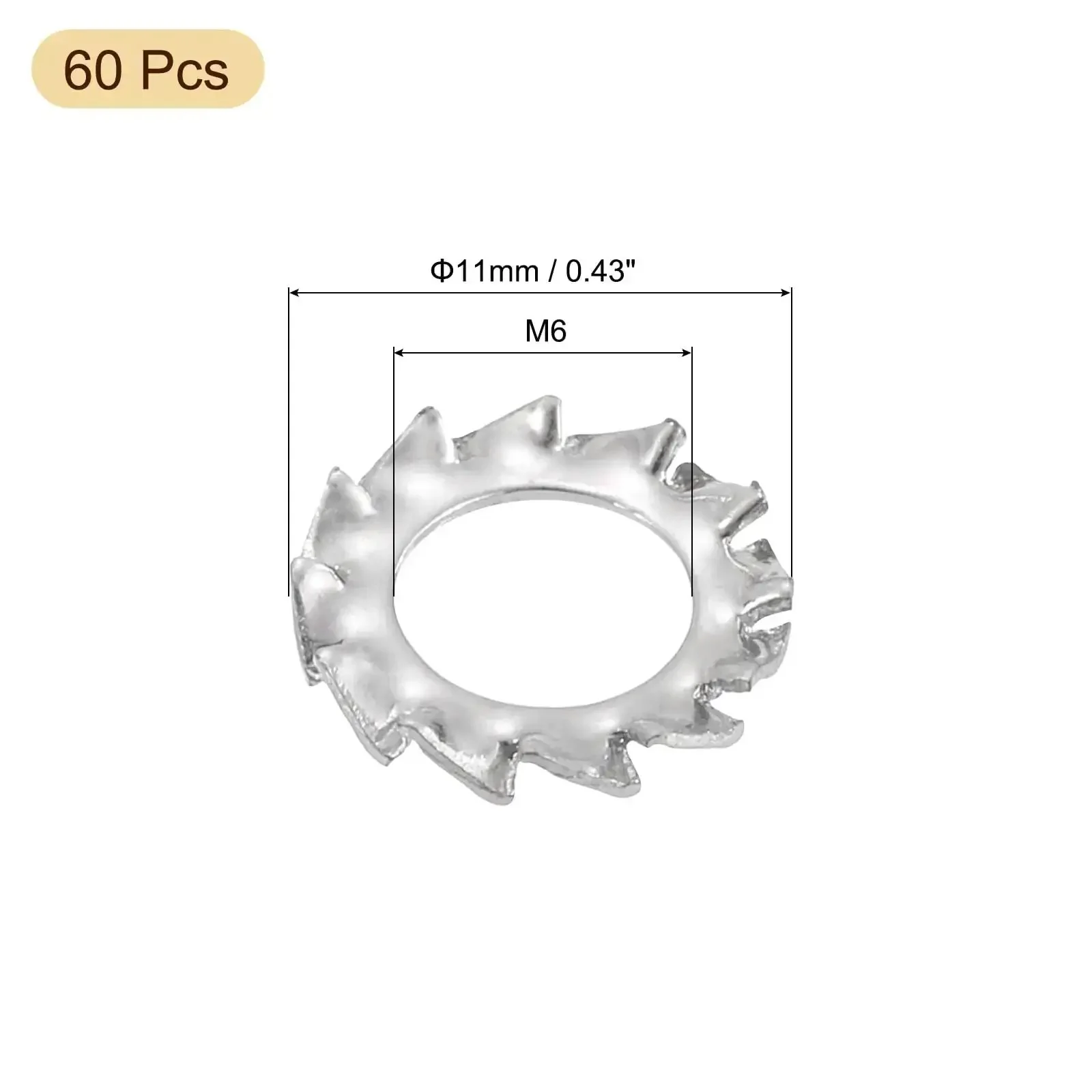 External Tooth Washers Set M6 304 Stainless Steel External Serrated Washers For Mechanical Equipment Fasteners, 60 Pieces, Beefy Silver Finish, High Strength, Corrosion Resistant, Smooth Bright Look - Image 5