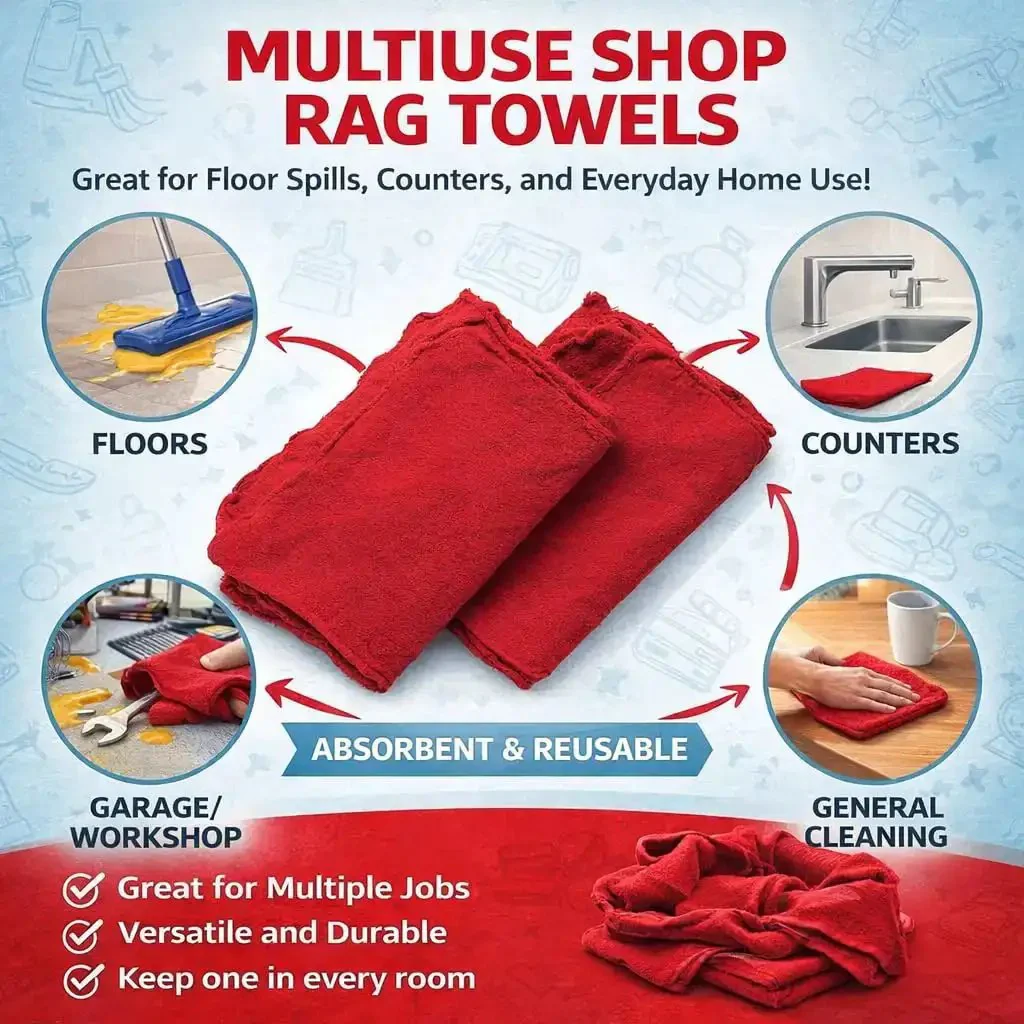 Extra Absorbent 13x17 Inches 12 Pack 100 Percent Cotton Shop Towels Reusable Cleaning Rags For Industrial Garage Auto Home Heavy Duty Towels Built For Tough Jobs - Image 6