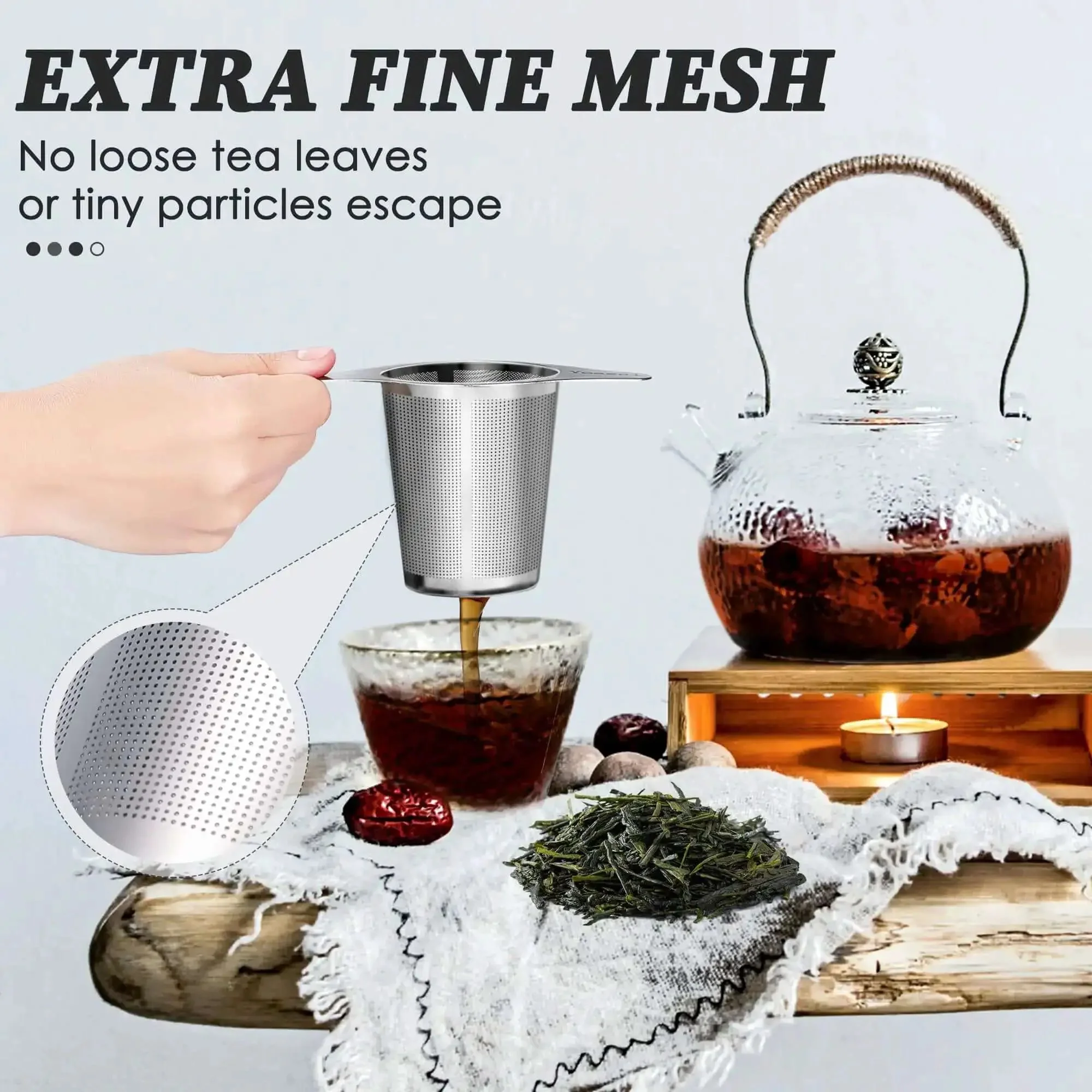 Extra Fine 18 8 Stainless Steel Tea Infuser Mesh Strainer With Large Capacity And Durable Double Handles For Hanging On Teapots Mugs Or Cups To Steep Loose Leaf Tea Or Coffee Without Odor Or Taste Transfer No Mess - Image 5