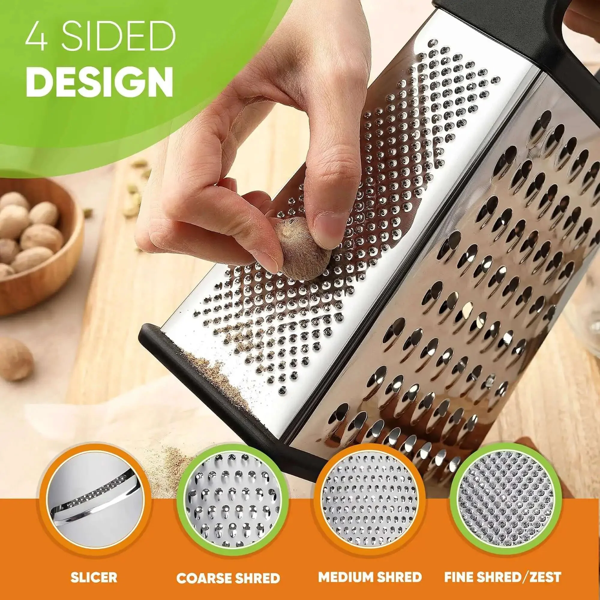 Extra Large Four Sided Stainless Steel Box Grater For Parmesan, Vegetables And Ginger, Dishwasher Safe, Fatigue Free Grating, Quick Prep, Grate Like A Boss At Home - Image 5