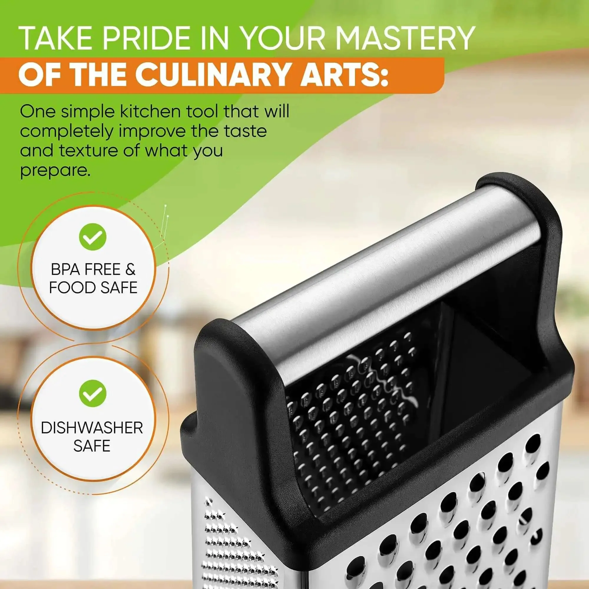 Extra Large Four Sided Stainless Steel Box Grater For Parmesan, Vegetables And Ginger, Dishwasher Safe, Fatigue Free Grating, Quick Prep, Grate Like A Boss At Home - Image 6