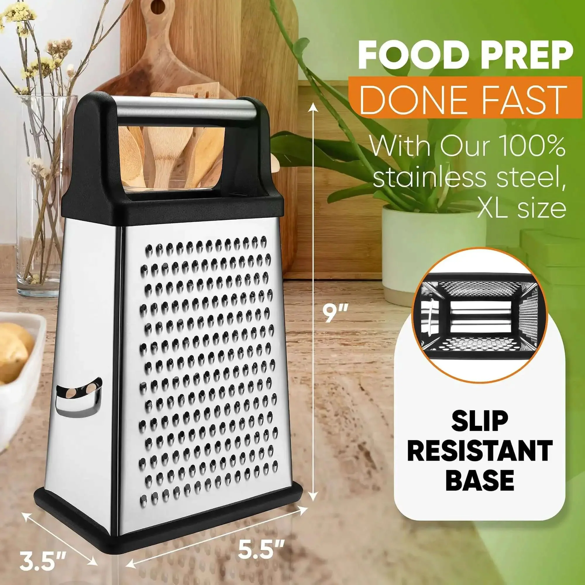 Extra Large Four Sided Stainless Steel Box Grater For Parmesan, Vegetables And Ginger, Dishwasher Safe, Fatigue Free Grating, Quick Prep, Grate Like A Boss At Home - Image 7