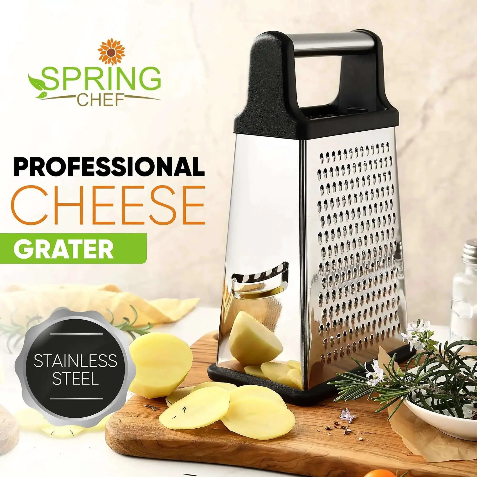 Extra Large Four Sided Stainless Steel Box Grater For Parmesan, Vegetables And Ginger, Dishwasher Safe, Fatigue Free Grating, Quick Prep, Grate Like A Boss At Home - Image 9