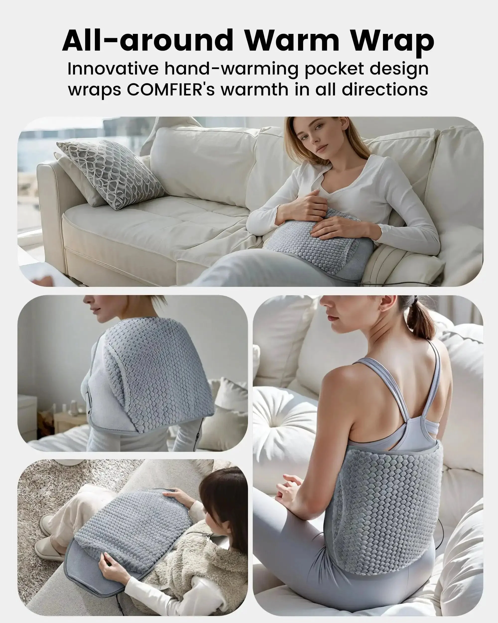 Extra Large Heating Pad With Massager For Back Pain And Cramps Auto Shut Off Corded Heated Waist Belt With Three Vibration Modes Cozy Heat For Quick Relief Perfect Mothers Day Gift Gray - Image 2
