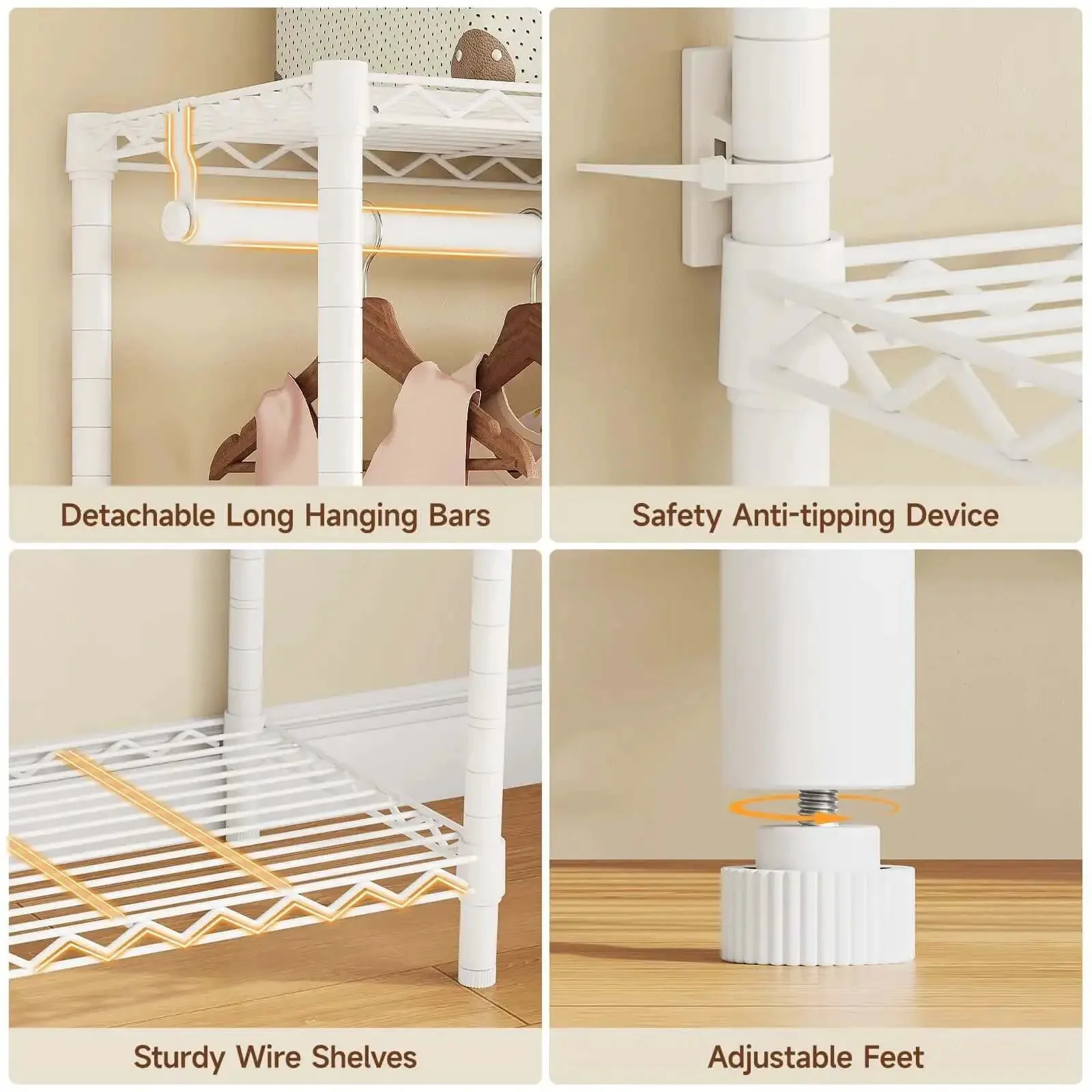 Extra Large Industrial Pipe Clothing Rack With Five Tier Shelves And Hanging Rods Freestanding Portable Closet Organizer System 88.6 Inches Wide Beefed Up Heavy Duty Wardrobe Holds Up To 1300 Lbs White - Image 5