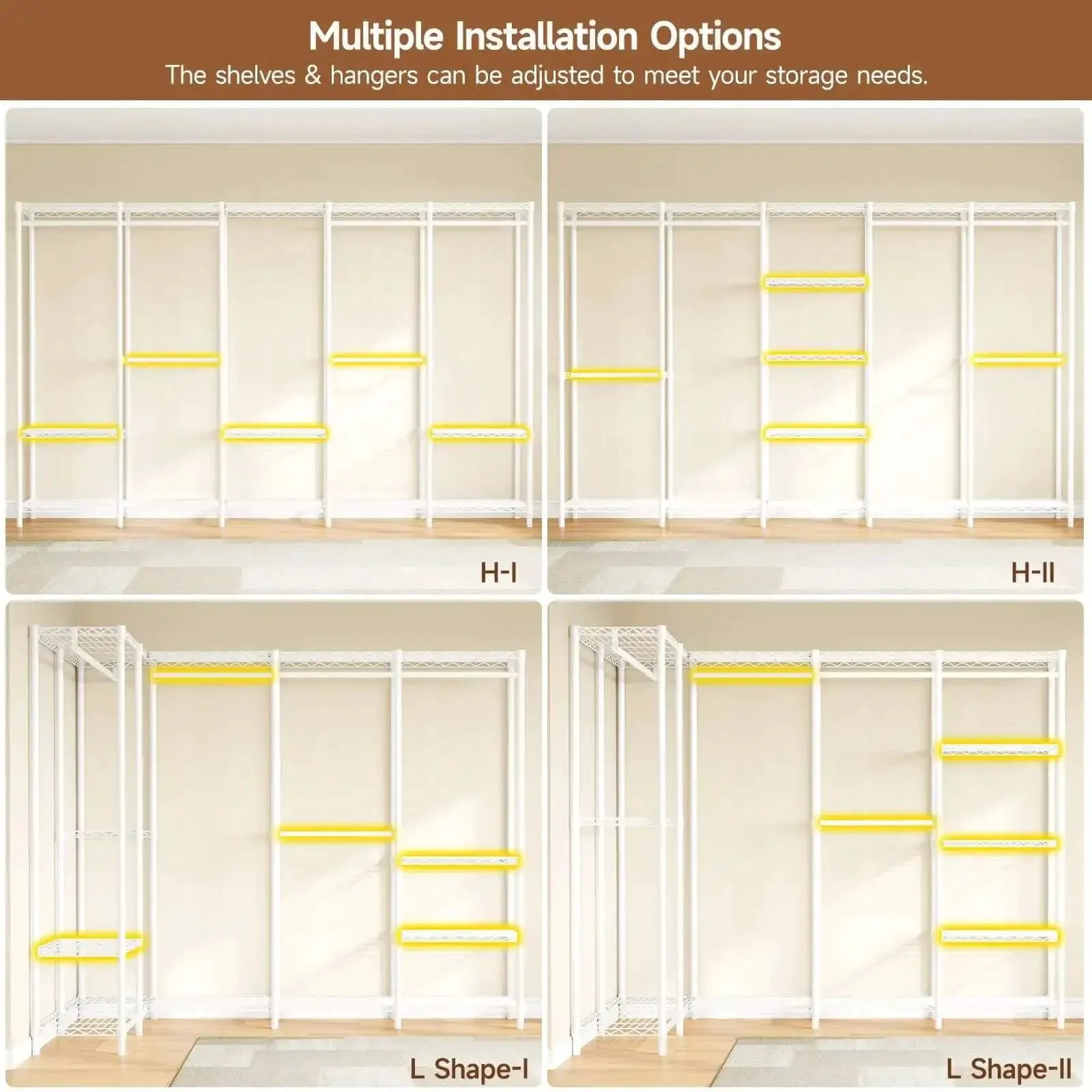 Extra Large Industrial Pipe Clothing Rack With Five Tier Shelves And Hanging Rods Freestanding Portable Closet Organizer System 88.6 Inches Wide Beefed Up Heavy Duty Wardrobe Holds Up To 1300 Lbs White - Image 6