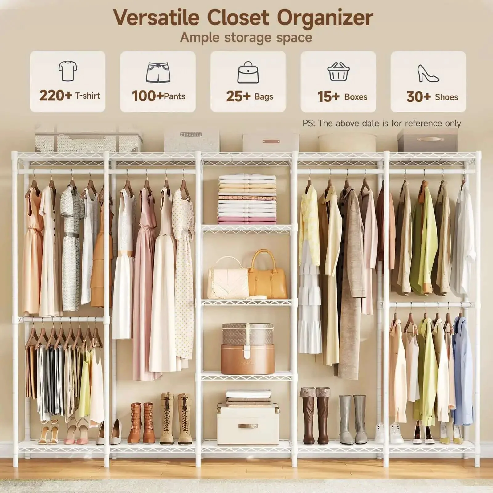 Extra Large Industrial Pipe Clothing Rack With Five Tier Shelves And Hanging Rods Freestanding Portable Closet Organizer System 88.6 Inches Wide Beefed Up Heavy Duty Wardrobe Holds Up To 1300 Lbs White - Image 7
