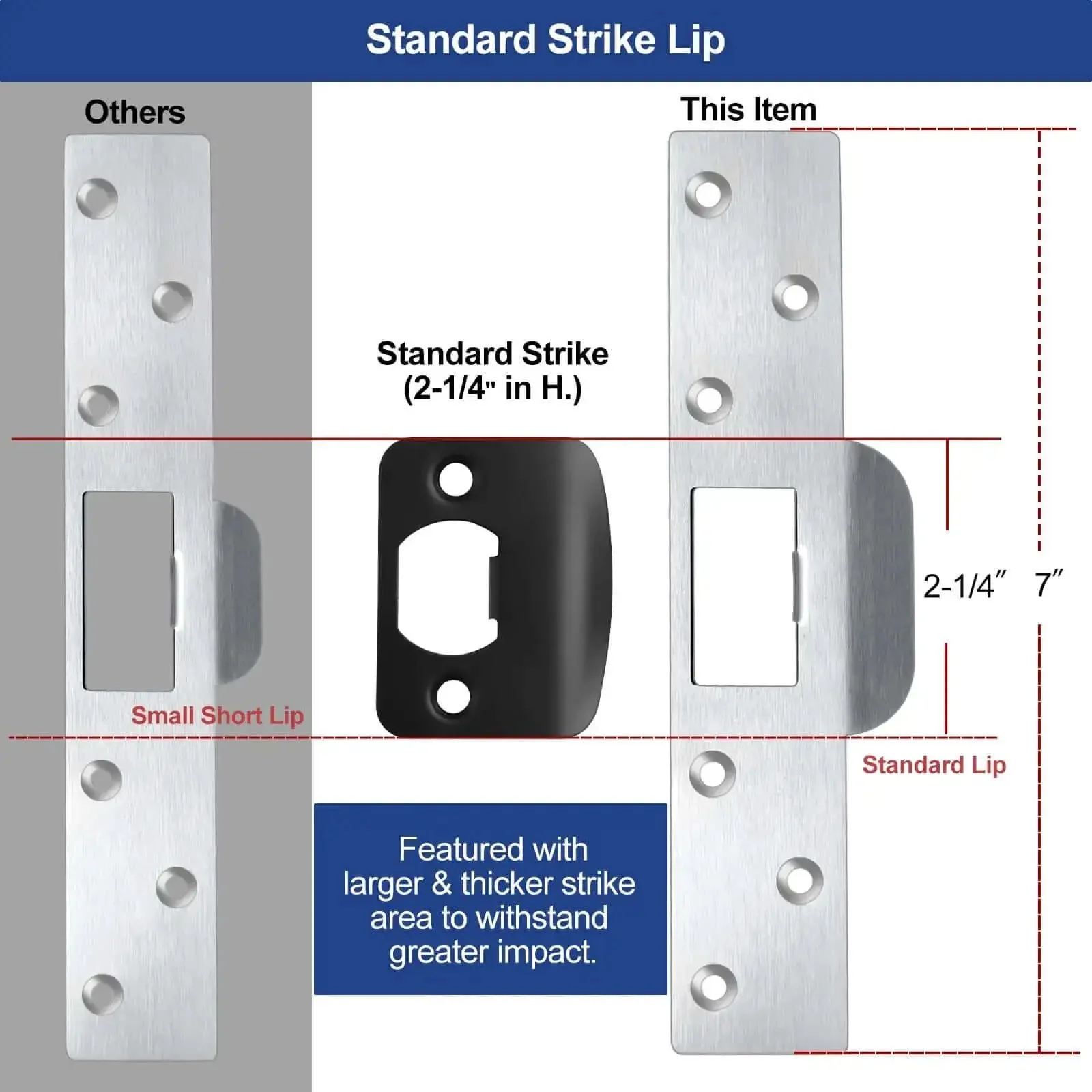 Extra Long 7 Inch Door Strike Plate Heavy Duty Reinforced Latch Patch For Damaged Jamb And Worn Frames Satin Nickel Finish Oversized Repair Plate To Fix Latch Sticking And Large Slot Hole - Image 5