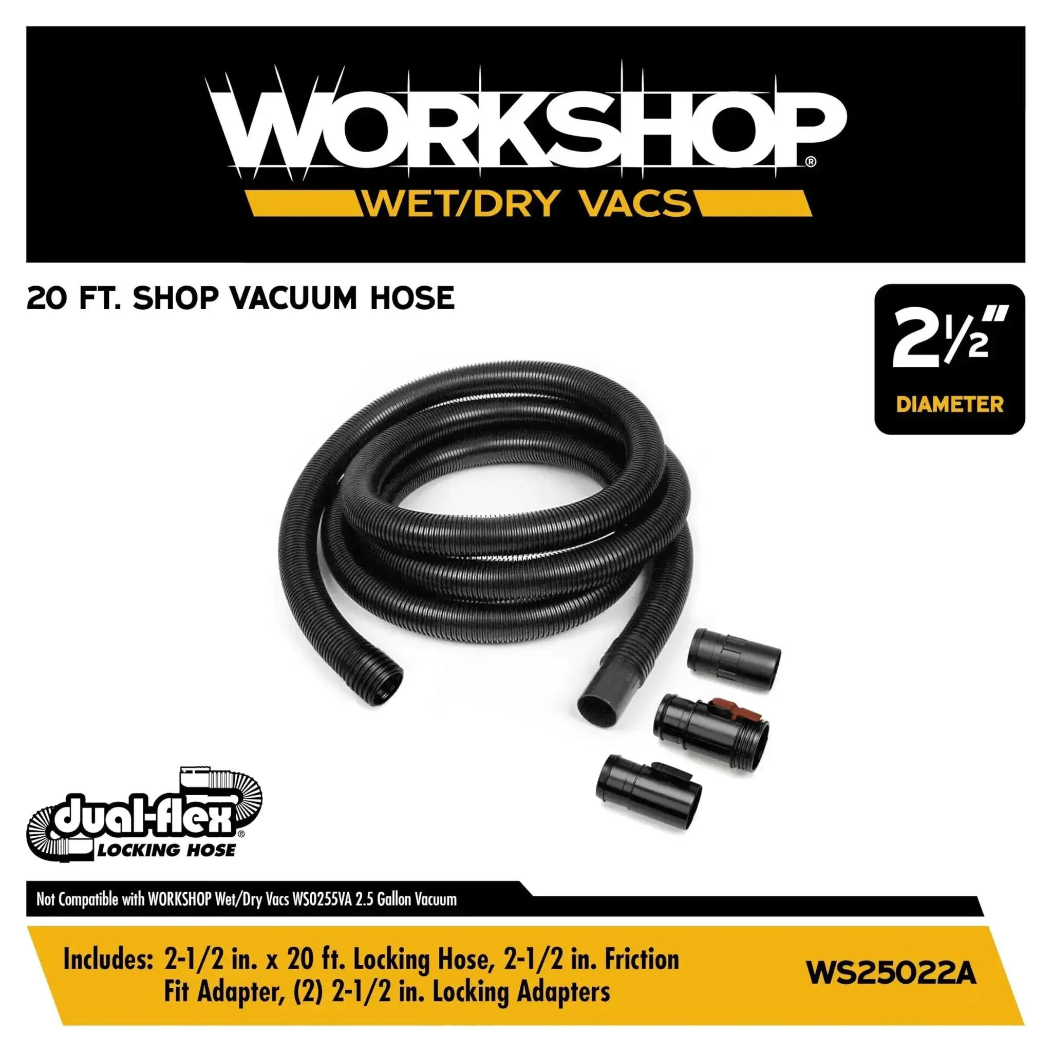 Extra Long Locking Hose Attachment For Wet Dry Shop Vacuum Cleaners With Heavy Duty Build And Two And A Half Inch By Twenty Foot Reach And Universal Adapters That Fit Most Two And A Half Inch Inlet Ports - Image 9