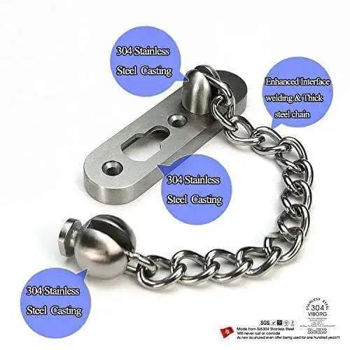 Extra Thick Door Chain Lock With 3mm SUS304 Stainless Steel Die Cast Heavy Duty Inside Door Security Chain Guard Brushed Nickel Finish Durable Latch Built For Home Safety - Image 7