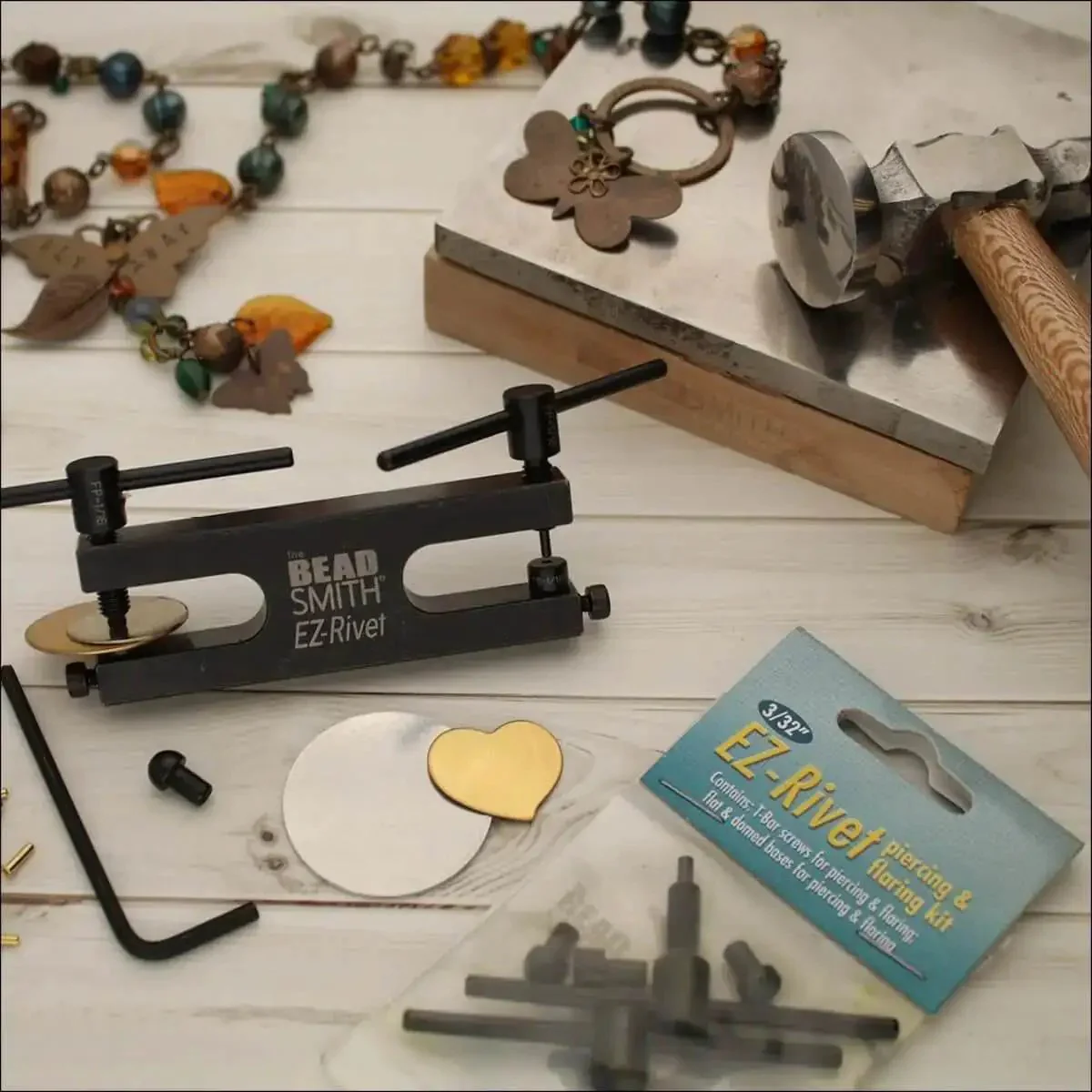 EZ Rivet Piercing And Flaring Kit Maker Friendly With Three Thirty Second Inch T Bar Screws And Flat And Domed Bases For Piercing And Flaring Domed Base For Rings Flat Base For Sheet Metal Up To Eighteen Gauge - Image 2