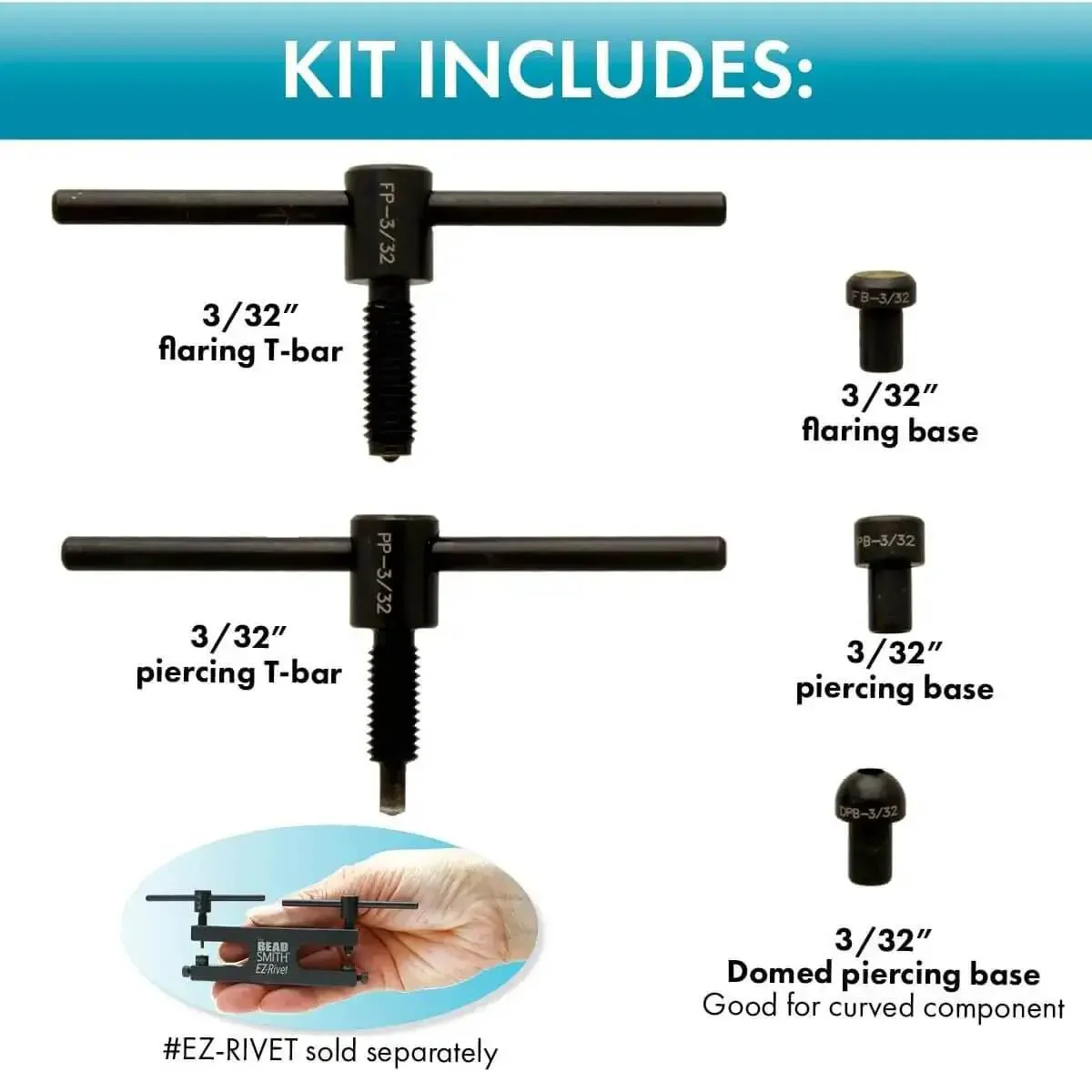 EZ Rivet Piercing And Flaring Kit Maker Friendly With Three Thirty Second Inch T Bar Screws And Flat And Domed Bases For Piercing And Flaring Domed Base For Rings Flat Base For Sheet Metal Up To Eighteen Gauge - Image 5