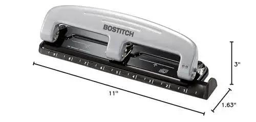 EZ Squeeze 12 Sheet Three Hole Punch With No Jam Tech, All Metal Office Punch For 12 Sheets, Built In Ruler And Paper Guide, Reduced Effort Punch, Silver And Black - Image 2