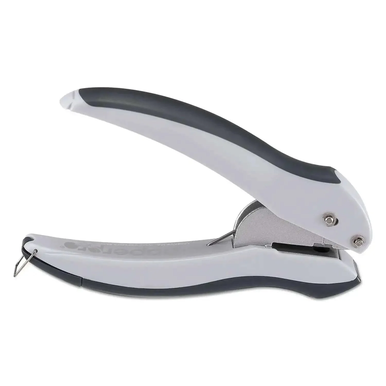 EZ Squeeze One Hole Paper Punch For 10 Sheets With No Jam Tech, Ultra Lightweight Office Tool, Ergonomic Grip, Easy Clean Chip Tray, Handle Lock, Gray Blue - Image 2