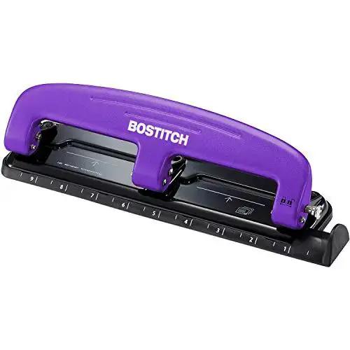 EZ Squeeze Reduced Effort 3 Hole Punch For Busy Office, No Jam Technology, Handles Up To 12 Sheets, Durable Metal Construction, Integrated Ruler And Paper Guide, Purple Finish, Easy Grip, Everyday Desk Staple - Image 4