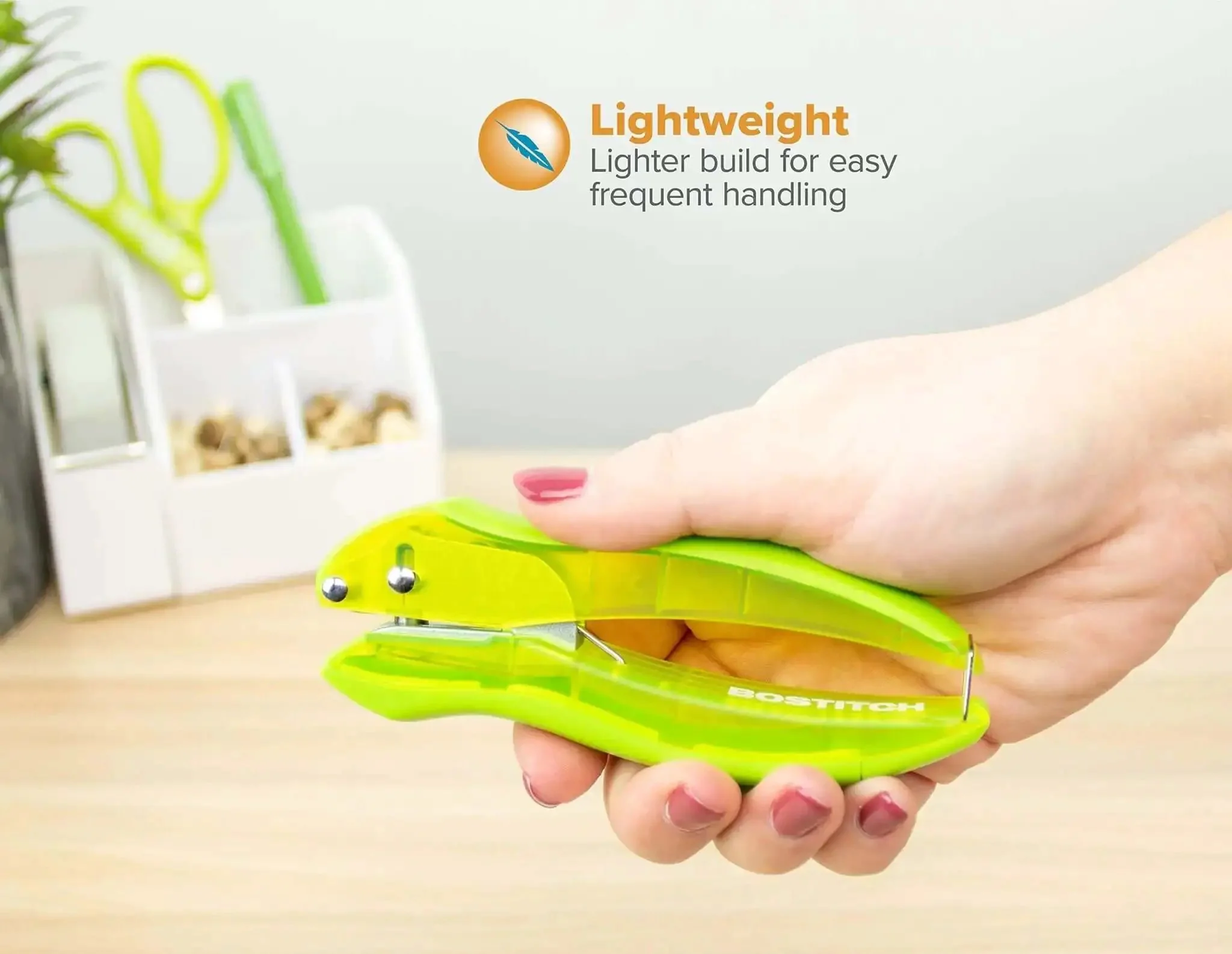 EZ Squeeze Reduced Effort One Hole Punch For The Office With No Jam Technology Ergonomic Grip Easy Clean Chip Tray And Lockable Handle For Easy Storage Punches Up To One Sheet Comes In Assorted Colors With No Color Choice - Image 3