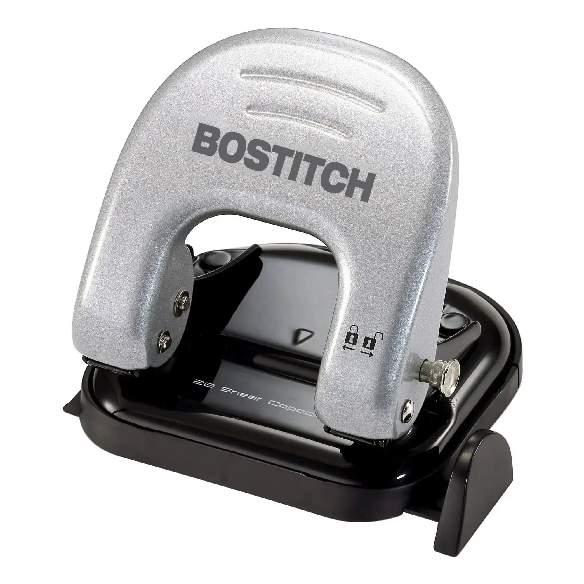 EZ Squeeze Reduced Effort Two Hole Punch For Home Office With No Jam Technology, Puts Down Up To 2 Sheets Per Punch, Durable Metal Construction, Locking Handle, Easy Clean Chip Tray, Compact Desk Staple