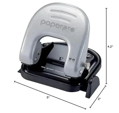 EZ Squeeze Reduced Effort Two Hole Punch For Home Office With No Jam Technology, Puts Down Up To 2 Sheets Per Punch, Durable Metal Construction, Locking Handle, Easy Clean Chip Tray, Compact Desk Staple - Image 2