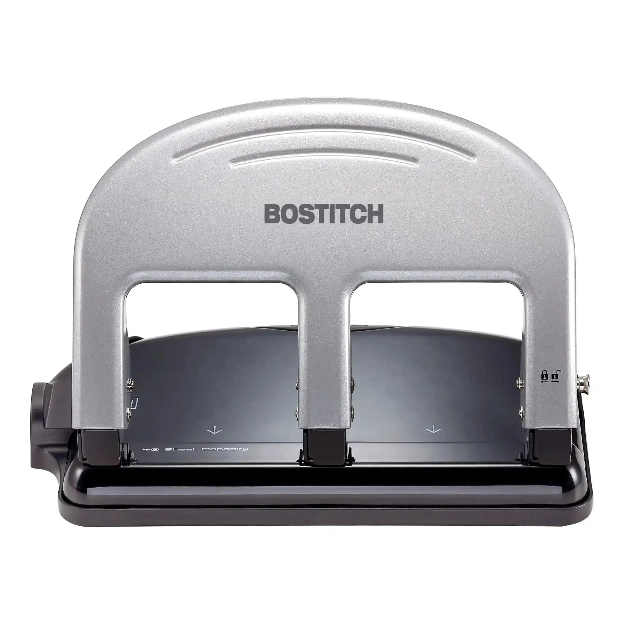 EZ Squeeze Three Hole Punch With No Jam Technology Pushing Through 40 Sheets Effortlessly For Home Office Use Heavy Duty Metal Office Punch For Fast Clean Holes Black And Silver
