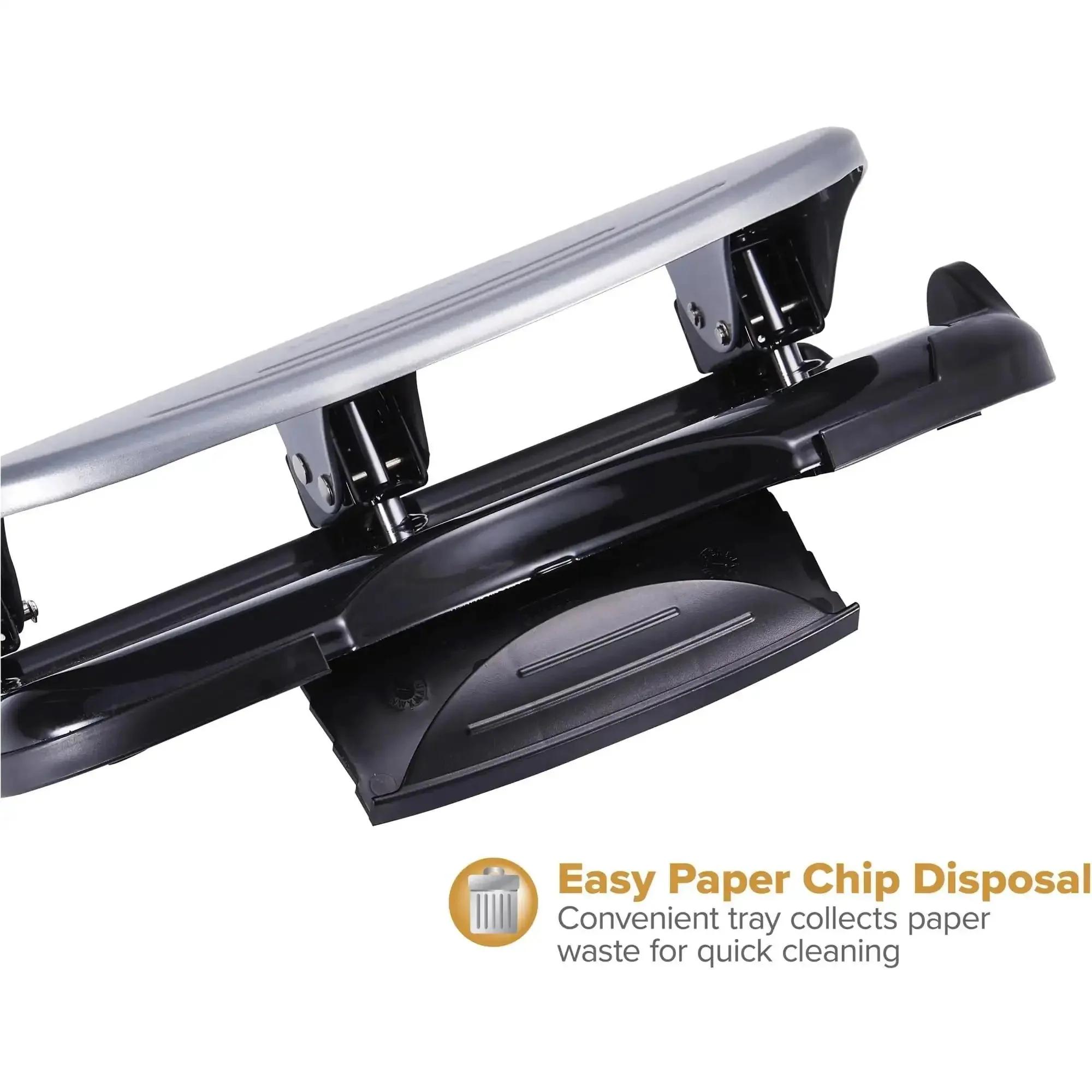 EZ Squeeze Three Hole Punch With No Jam Technology Pushing Through 40 Sheets Effortlessly For Home Office Use Heavy Duty Metal Office Punch For Fast Clean Holes Black And Silver - Image 2
