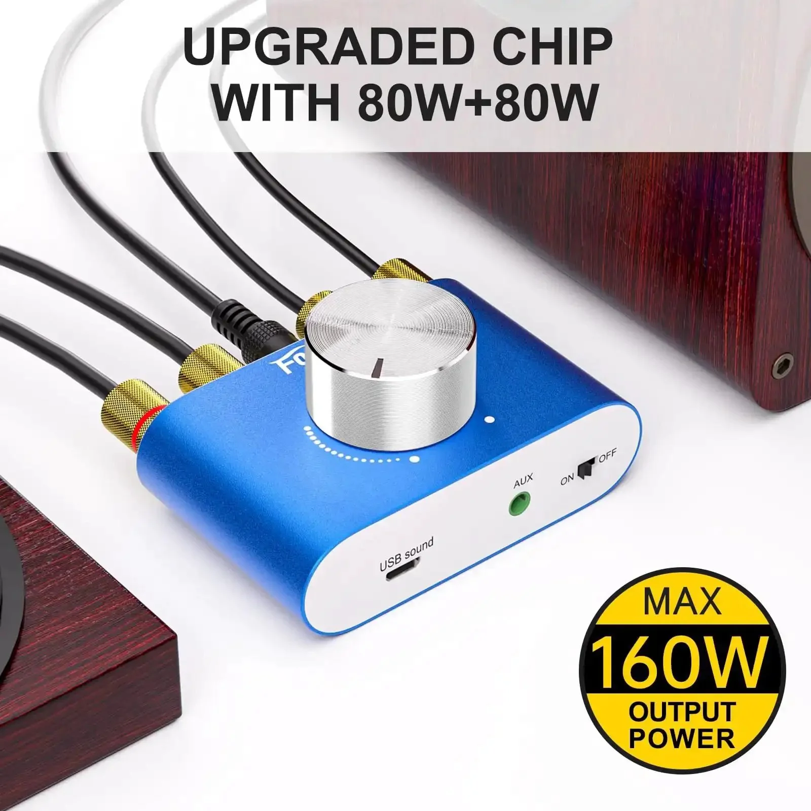 F900S 160W Mini Bluetooth 5.0 Power Amplifier With 2 Channel 80W X 2 Stereo Hi Fi Digital Amp Portable Wireless Audio Receiver And Speaker Amplifier AUX USB Bluetooth Input And 12V Power Supply - Image 7